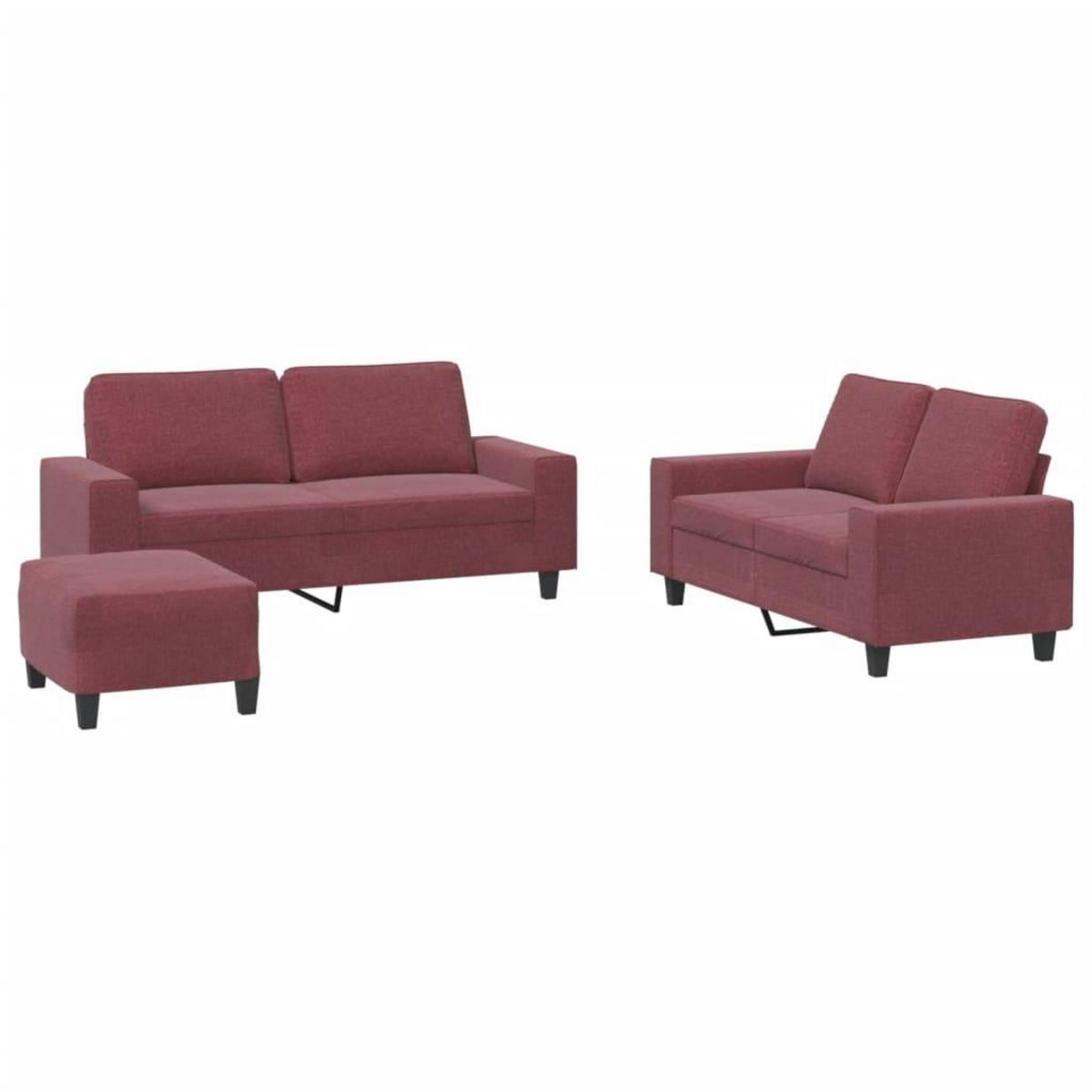 VIDAXL Ensemble de canapes 3 pcs rouge bordeaux tissu