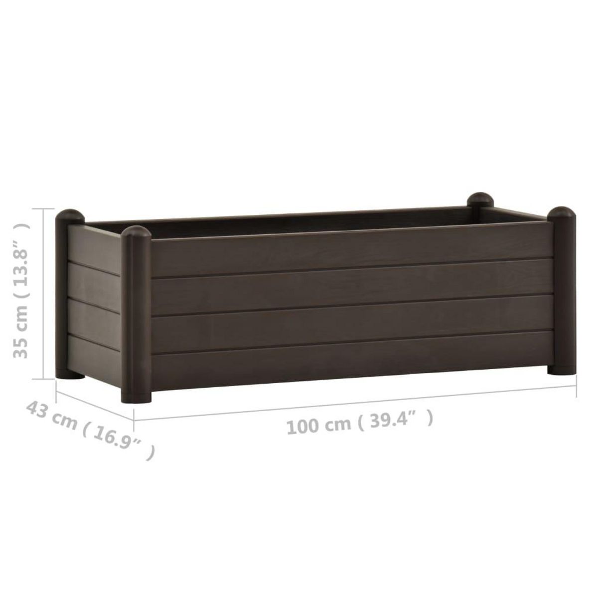 VIDAXL Lit sureleve de jardin PP Moka 100x43x35 cm