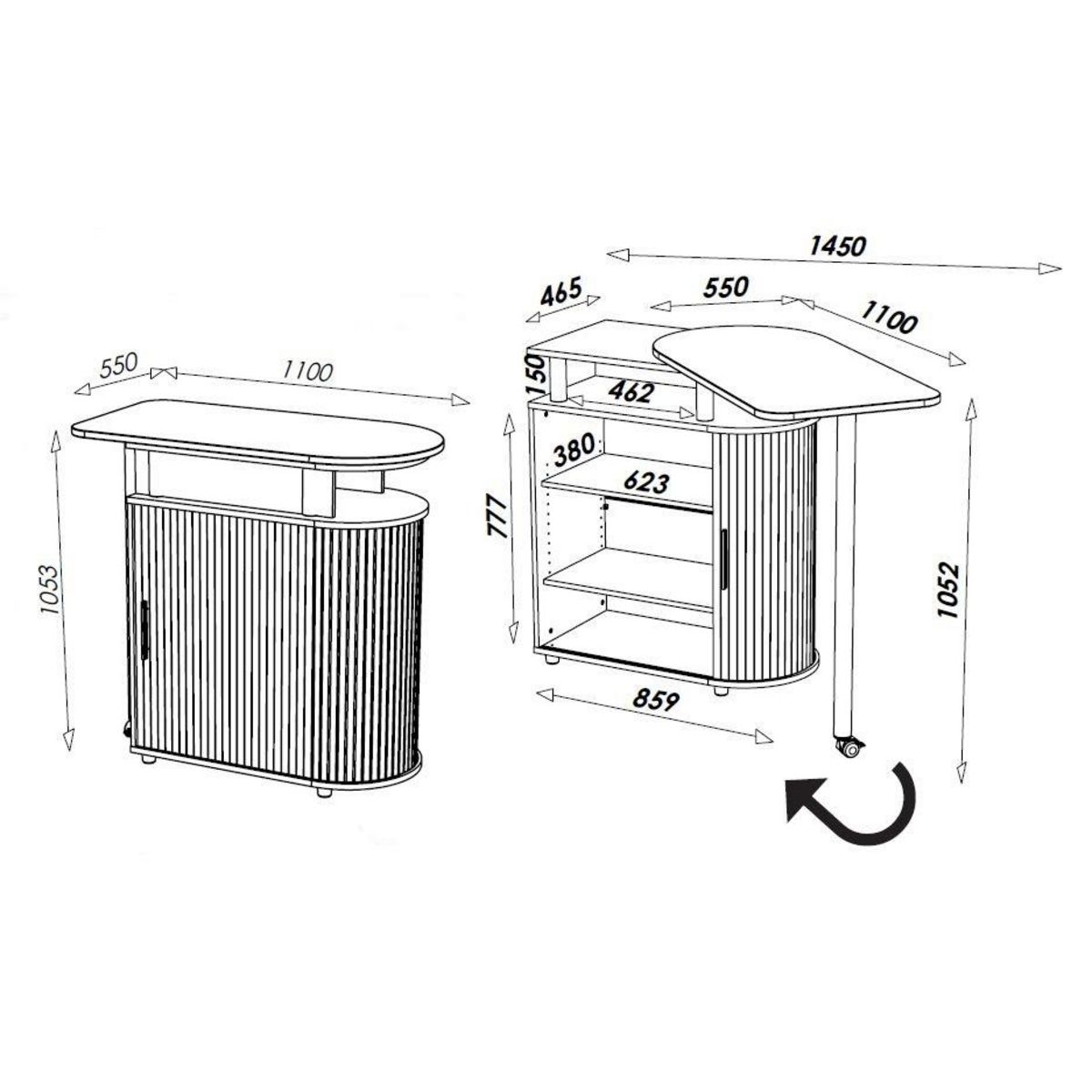 Desserte de cuisine avec plateau de table pivotant FAST FOOD