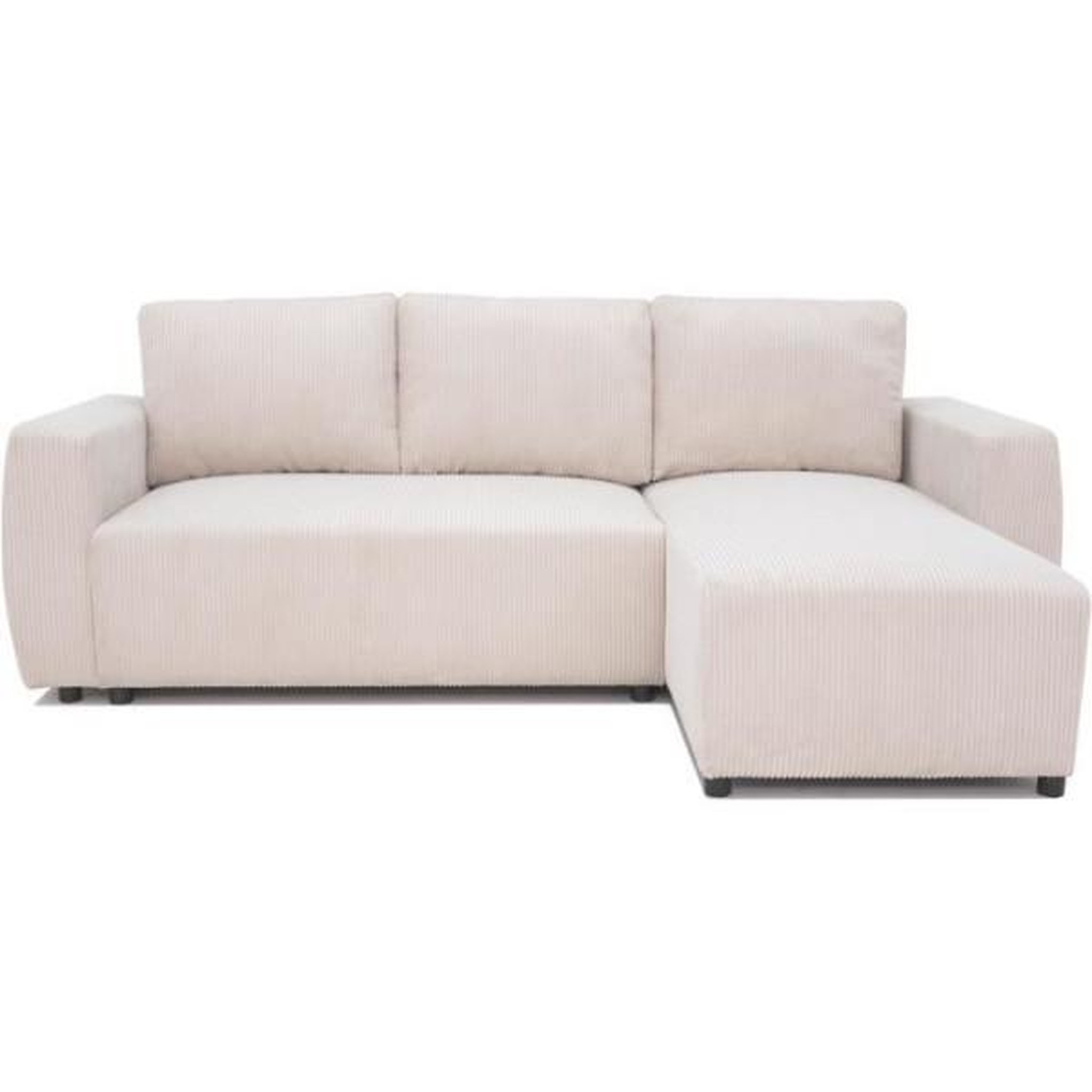 MARKET24 Canapé d'angle convertible réversible 3-4 places PHARELL - Velours côtelé beige - Coffre de rangement - L 230x P 155 x H 95
