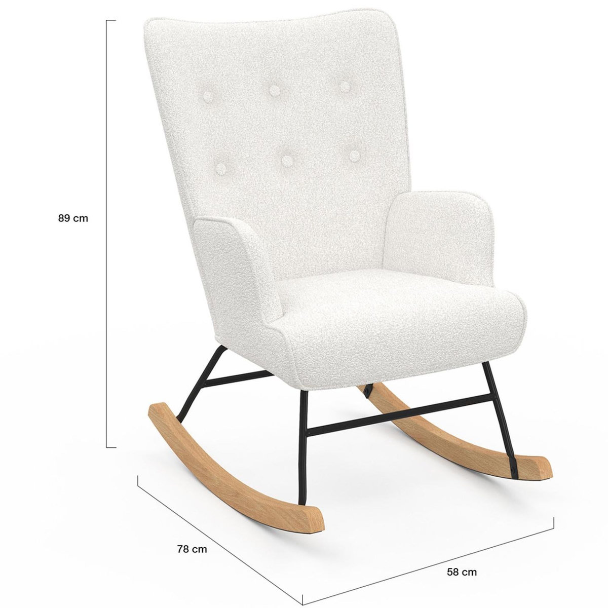 ID MARKET Fauteuil scandinave IVAR en tissu à bascule bouclette blanc
