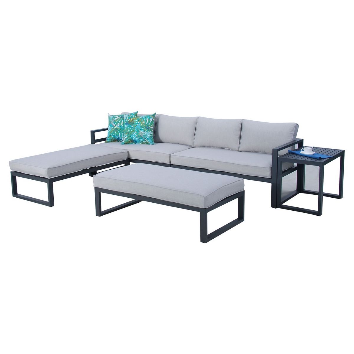 JARDILINE Salon bas de jardin - 8 places - Gris perlé - Aluminium - WAIGEO