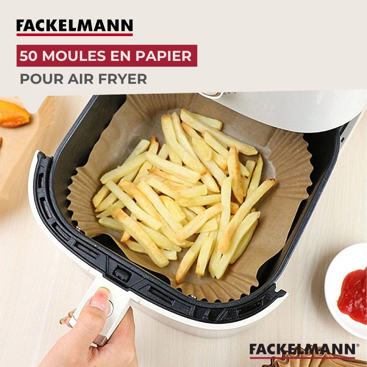 Fackelmann 50 Moules en papier antiadhésif pour friteuse air fryer sans huile carrés 20 cm Fackelmann