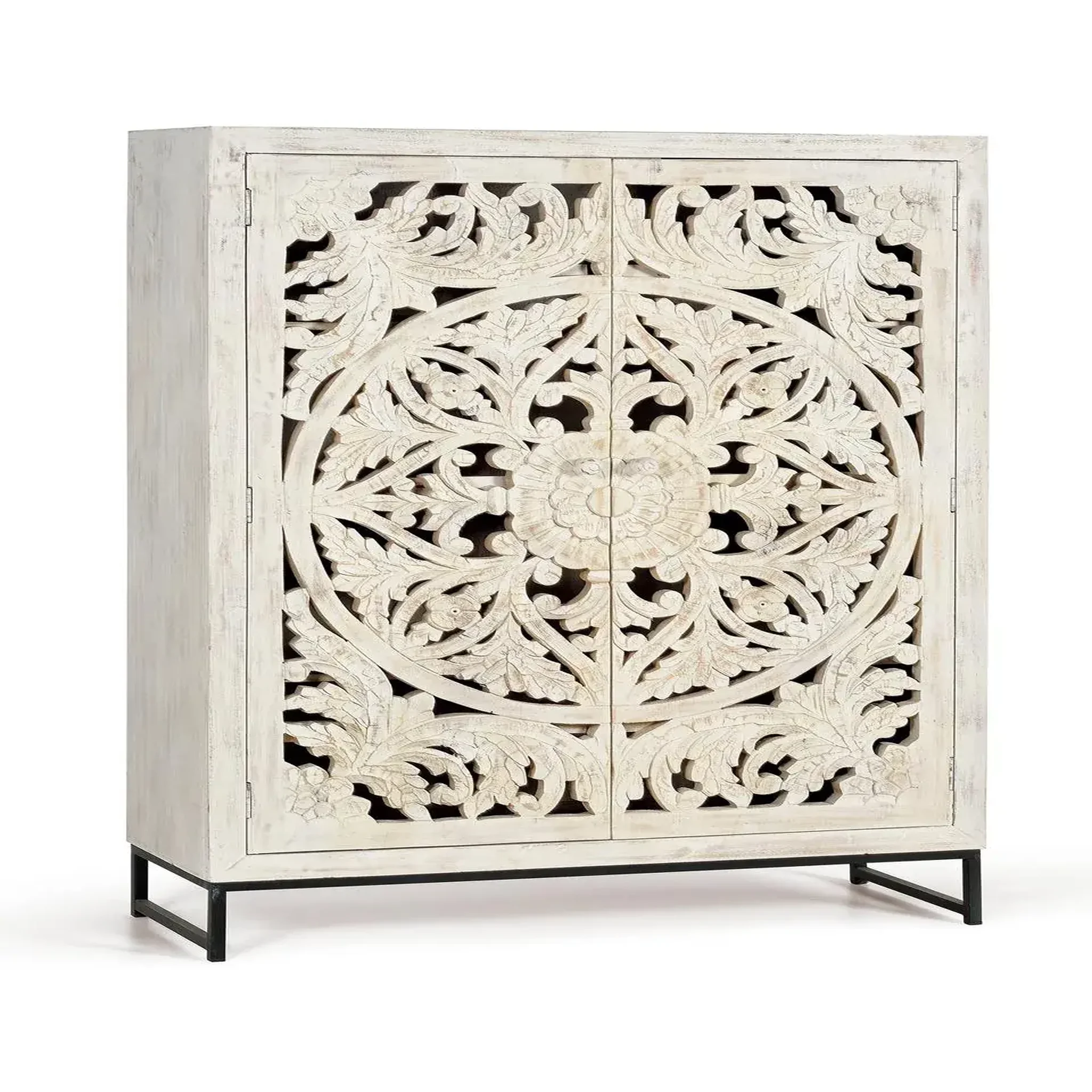 Voir la diapositive 3 : GINER Y COLOMER SL Vaisselier en bois de manguier 110 cm style ethnique boho sculpté