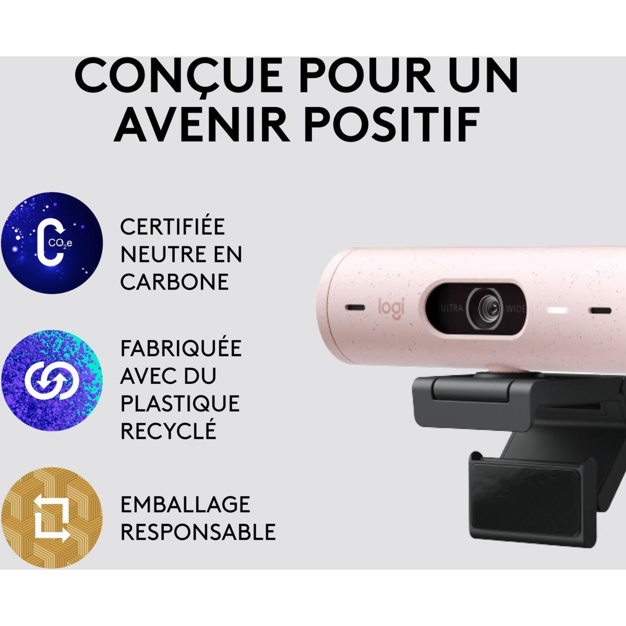Voir la diapositive 5 : Logitech Webcam Brio 500 HD Rose
