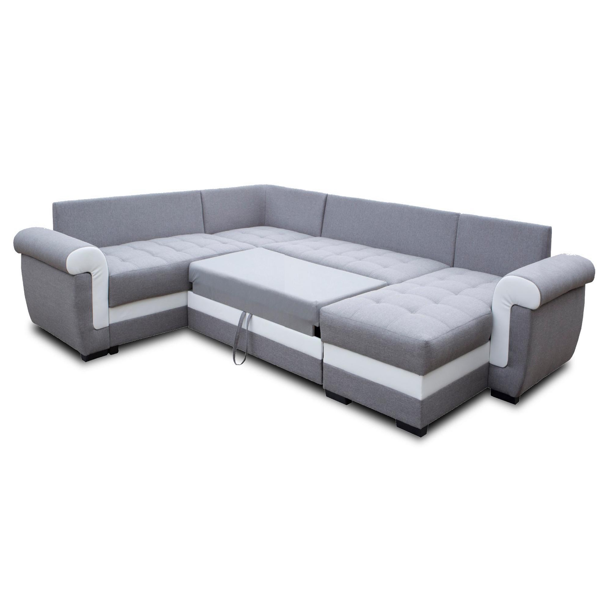 Voir la diapositive 2 : BEST MOBILIER Henry - canapé panoramique d'angle réversible - 7 places - convertible avec coffre - en tissu et pu