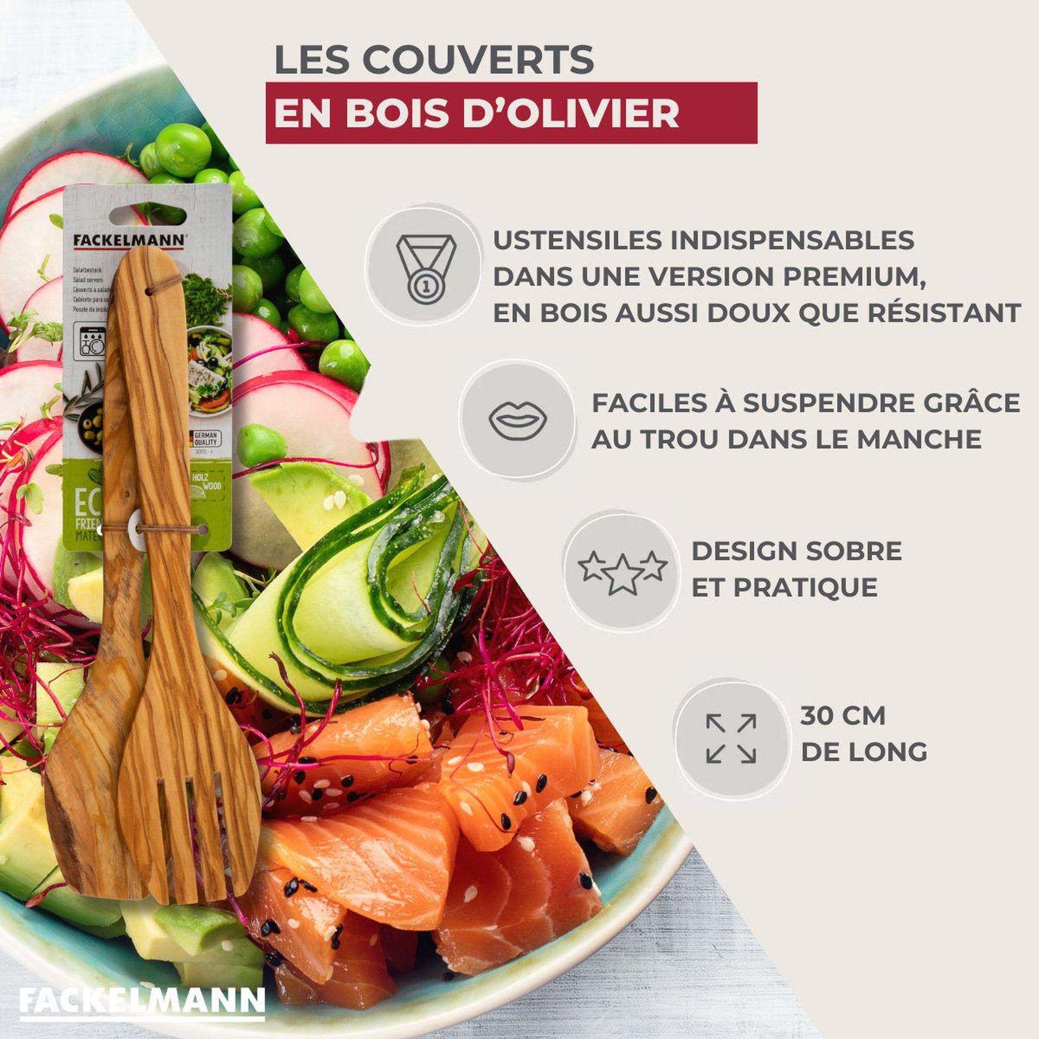 Voir la diapositive 3 : Fackelmann Ensemble de 2 Couverts à salade Fackelmann Édition Bois d'olivier