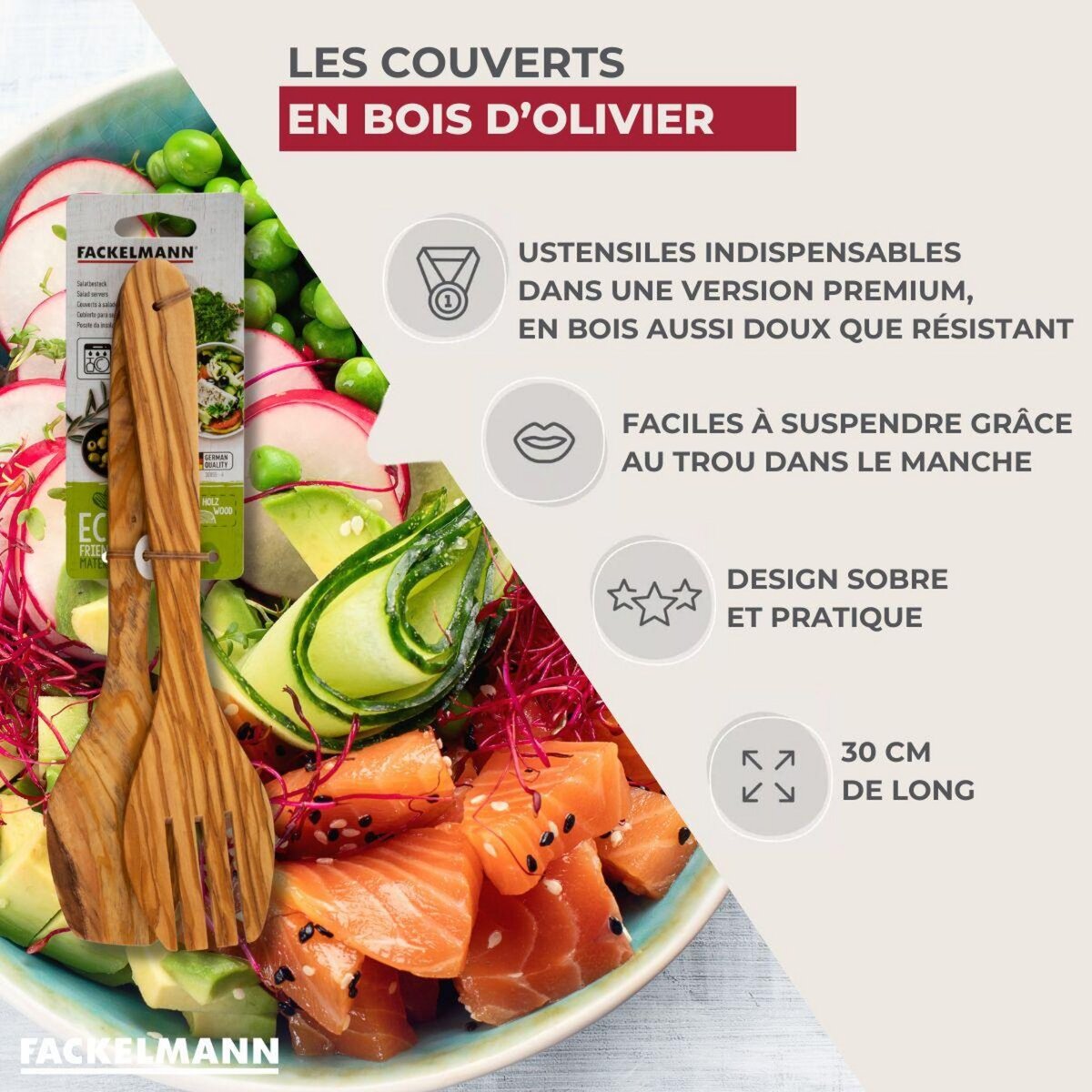Fackelmann Ensemble de 2 Couverts à salade Fackelmann Édition Bois d'olivier