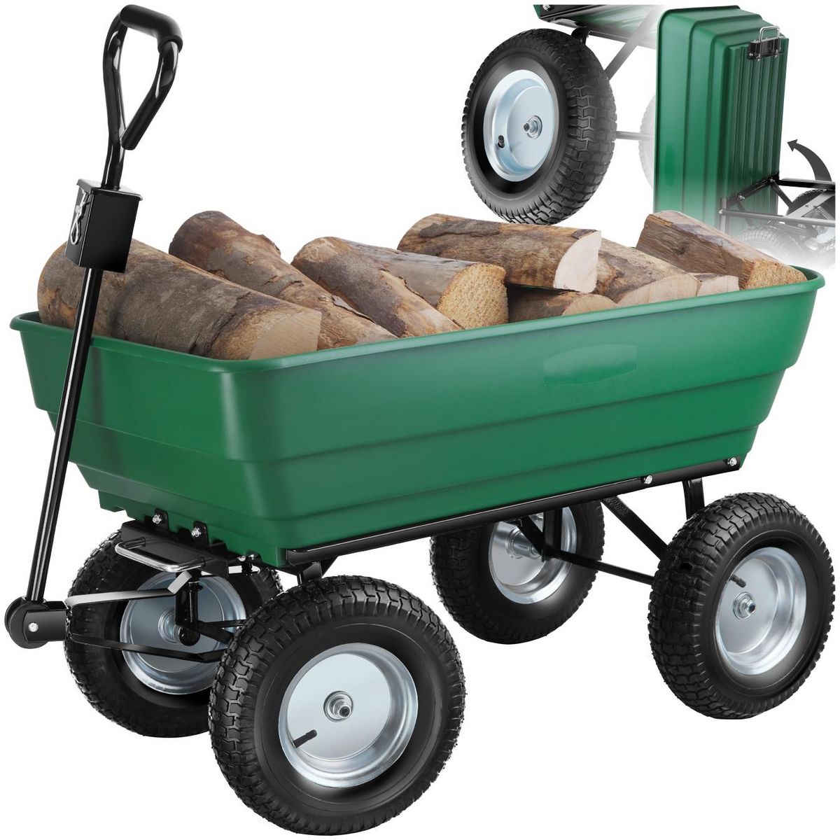 tectake Chariot de jardin et de transport avec fonction d'inclinaison vert