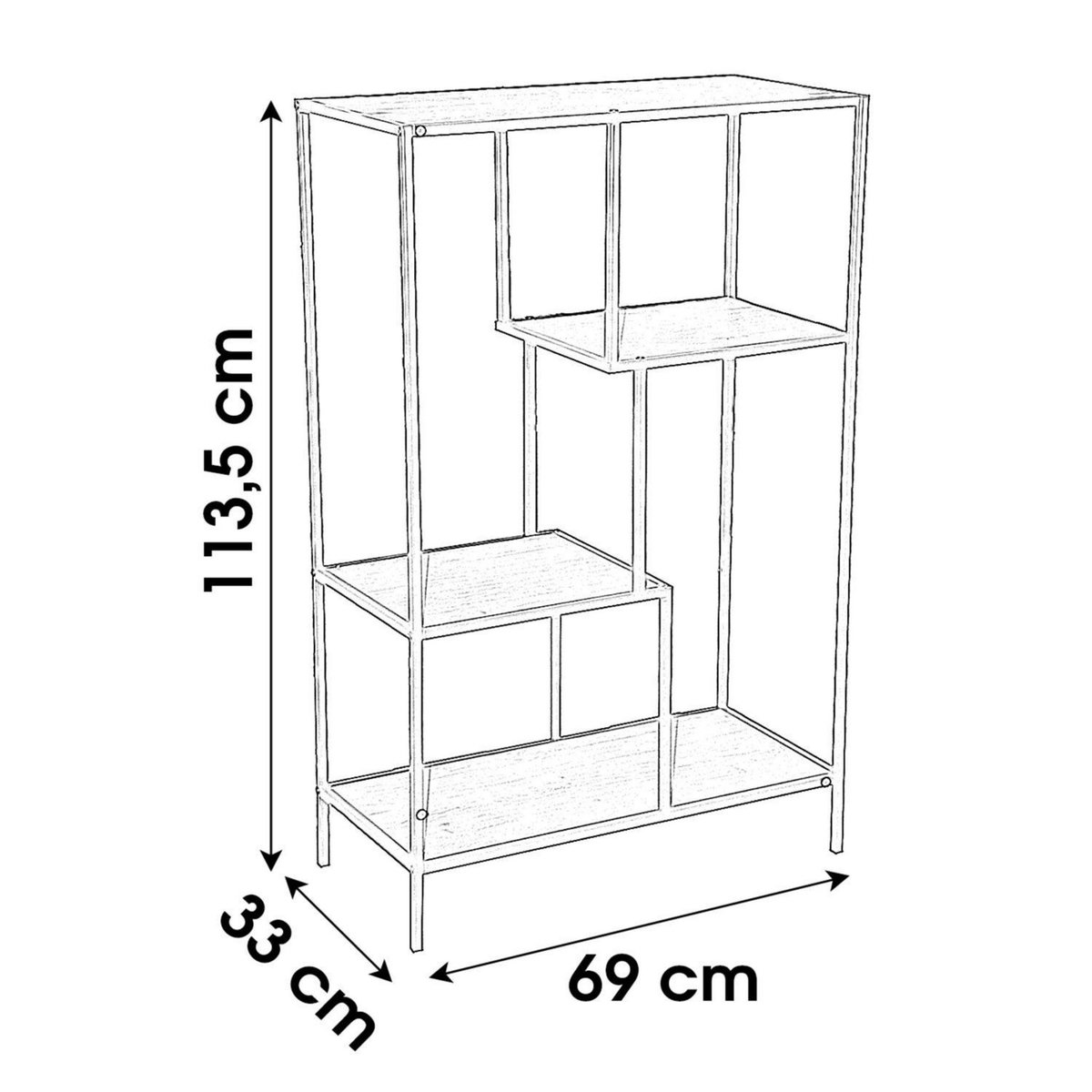 DIVERS Bibliothèque étagère design industriel Colorado - L. 69 x H. 113 cm - Noir