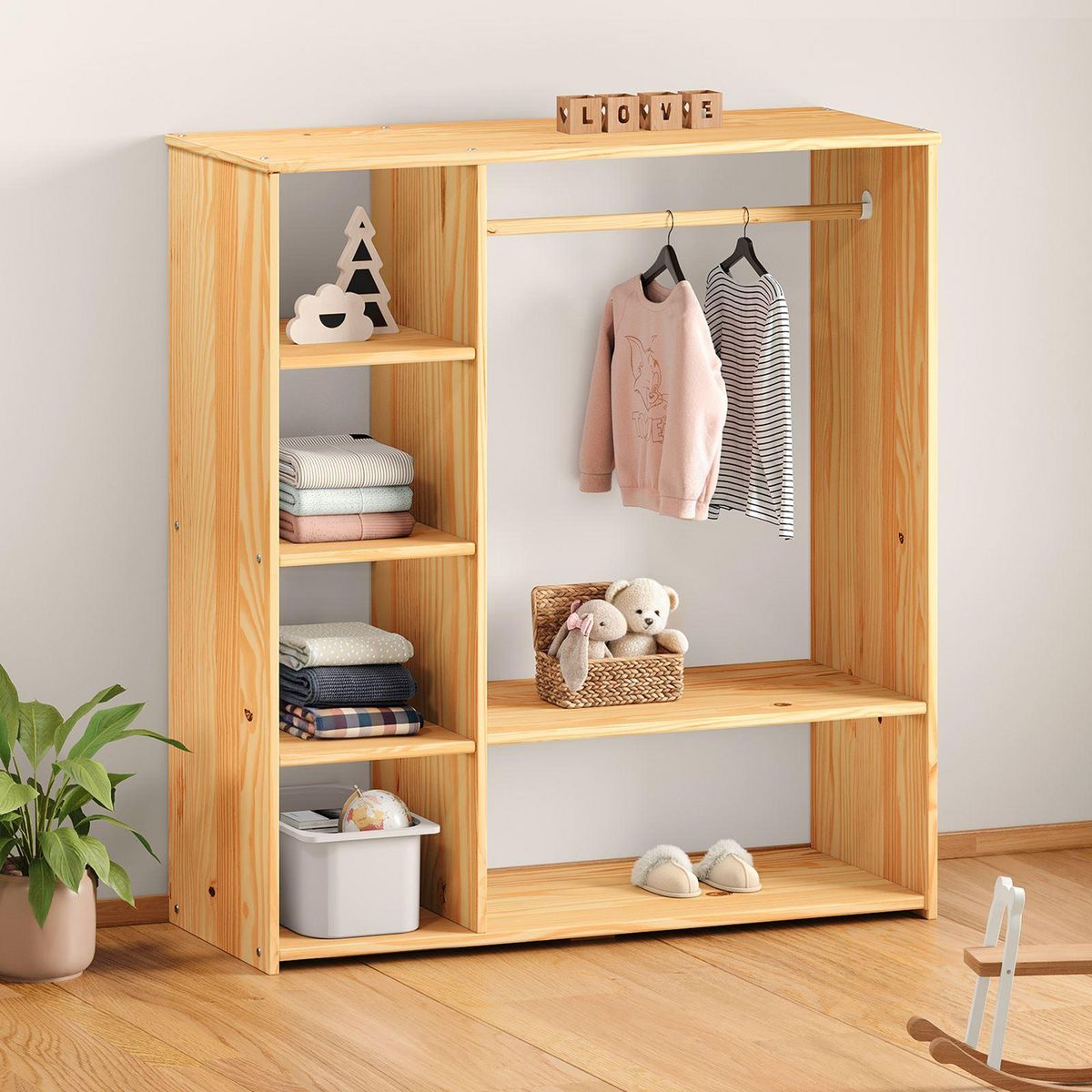IDIMEX Penderie enfant RAFAEL avec étagères en pin massif