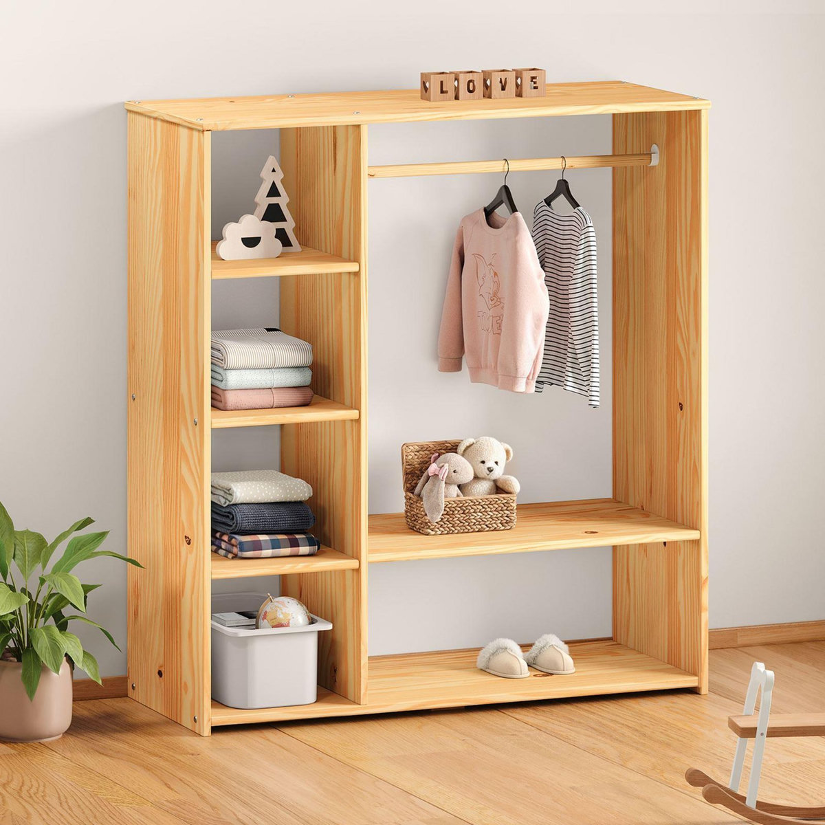 IDIMEX Penderie enfant RAFAEL avec étagères en pin massif
