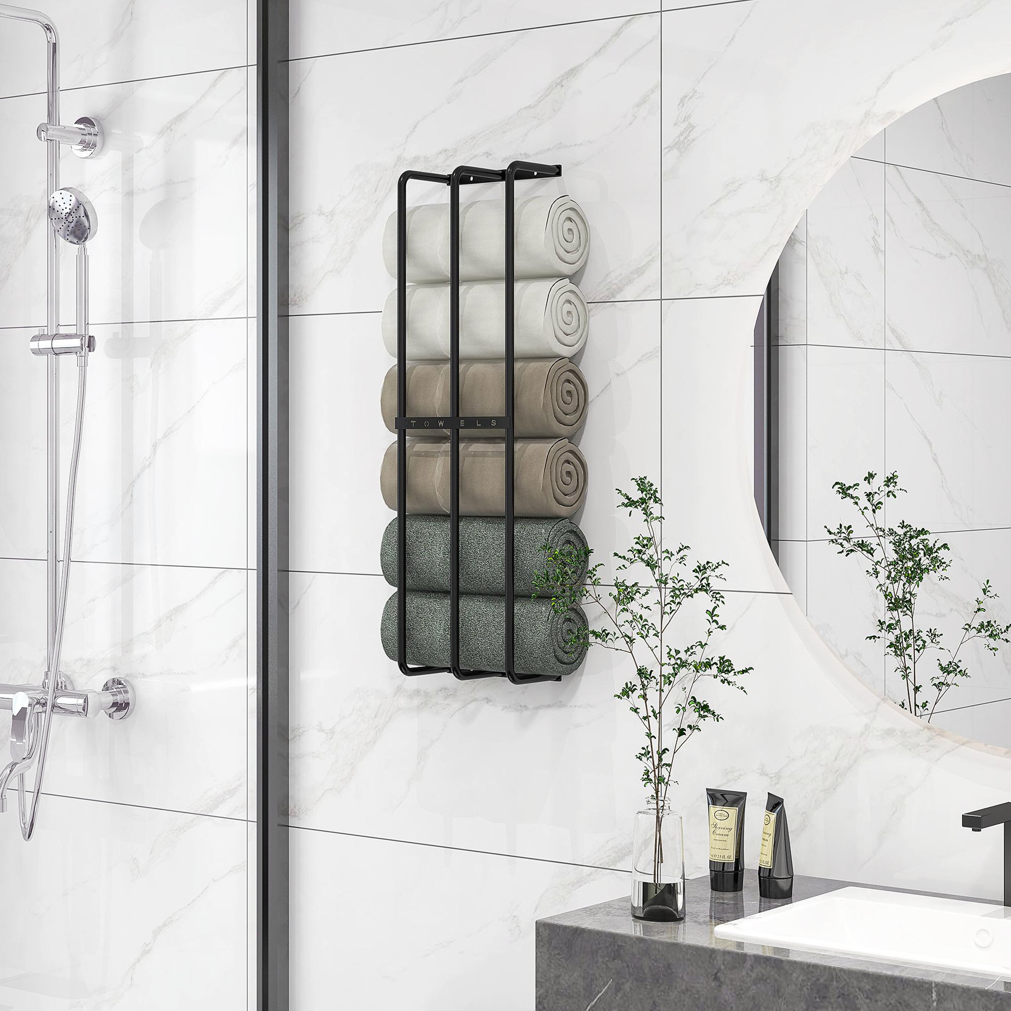 Voir la diapositive 2 : HOMCOM Porte-serviettes mural 3 barres - 6 serviettes max. - dim. 21L x 12l x 74H cm - métal noir