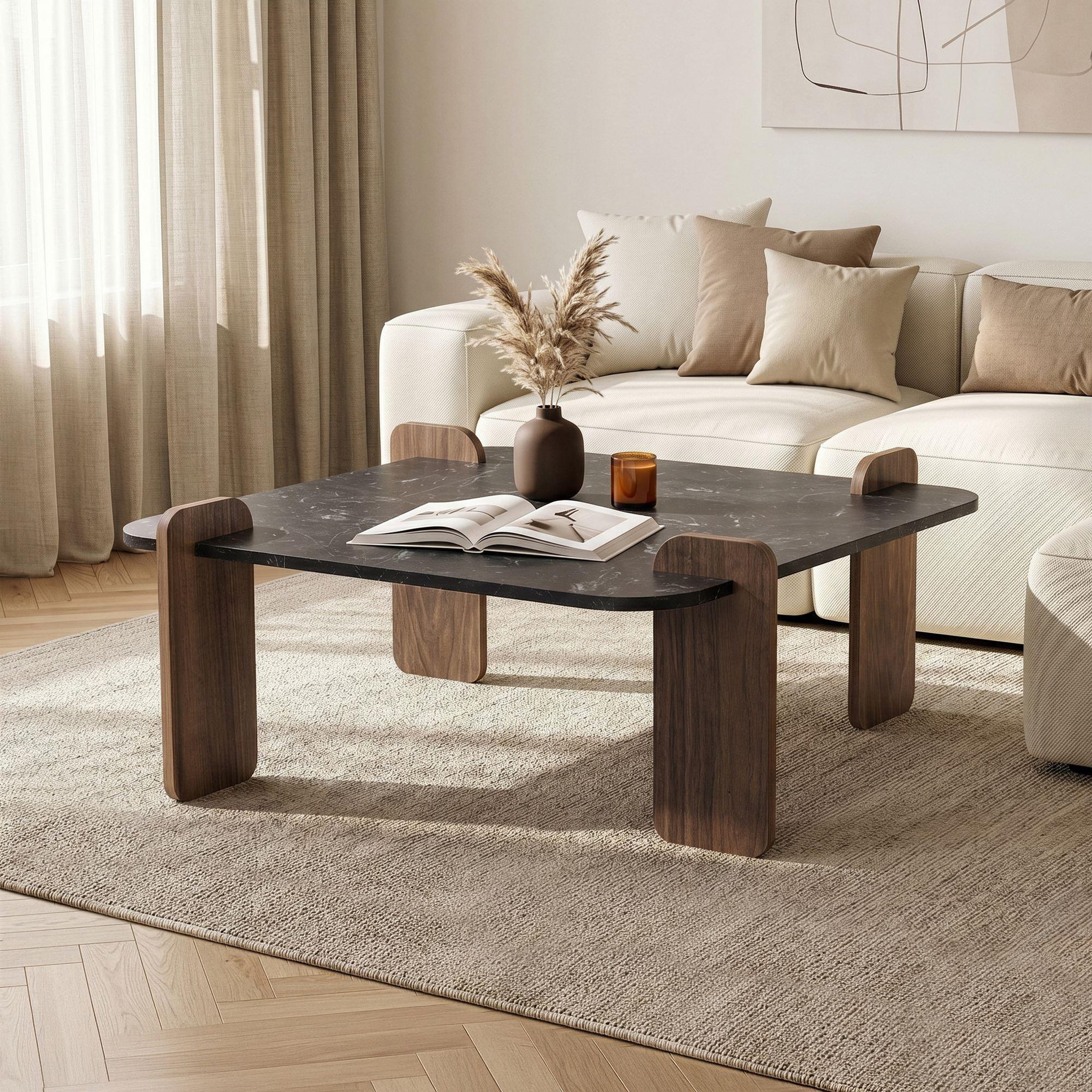 Voir la diapositive 2 : Habitat et Jardin Table basse en bois  marais  - 90 x 90 x 35 cm - noir