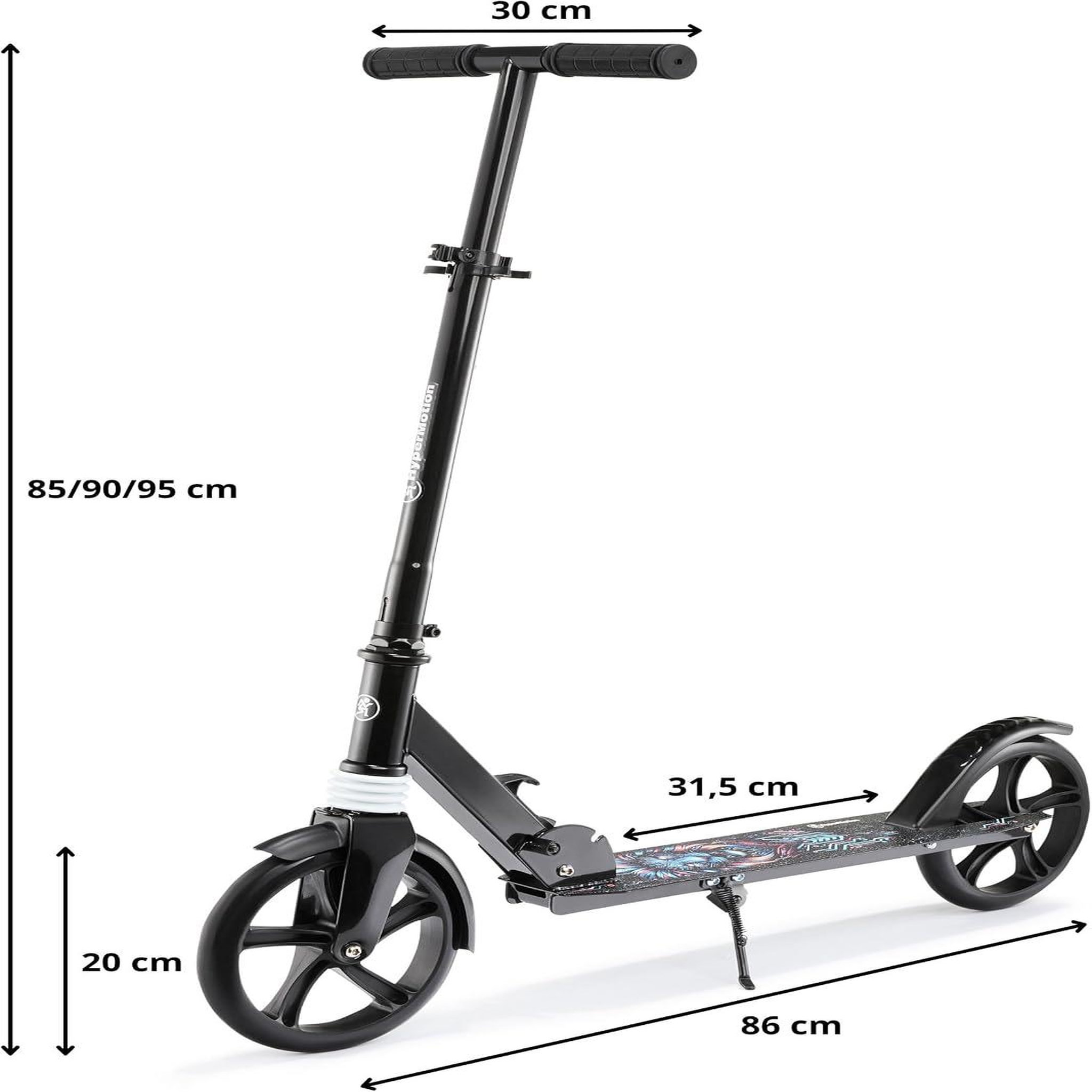 Voir la diapositive 4 : HYPERMOTION Trottinette Enfant +6 HyperMotion, 100Kg Max, Pliable- Amortisseur- Guidon Réglable 85-95cm- ABEC 7