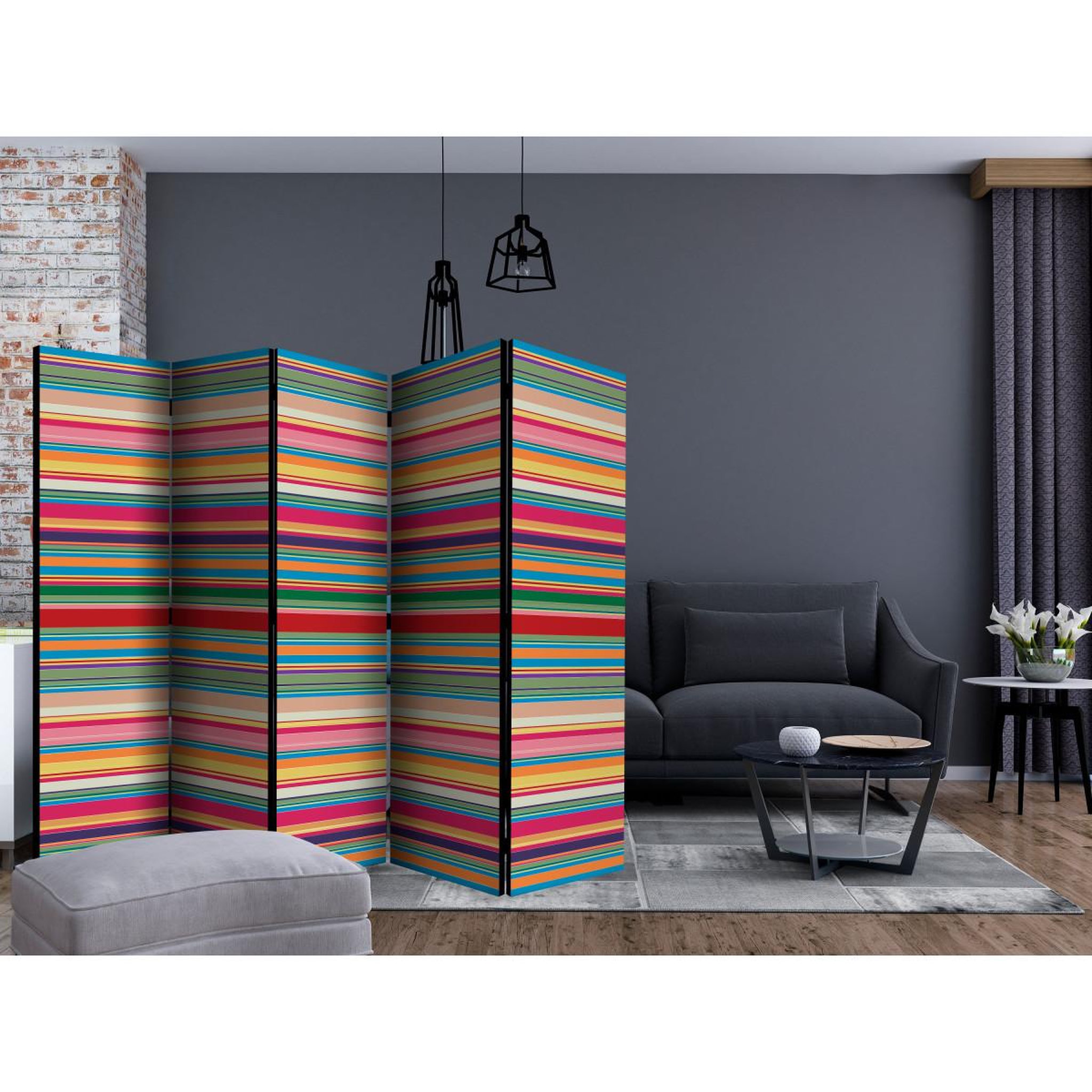 Voir la diapositive 2 : Paris Prix Paravent 5 volets  subdued stripes  172x225cm