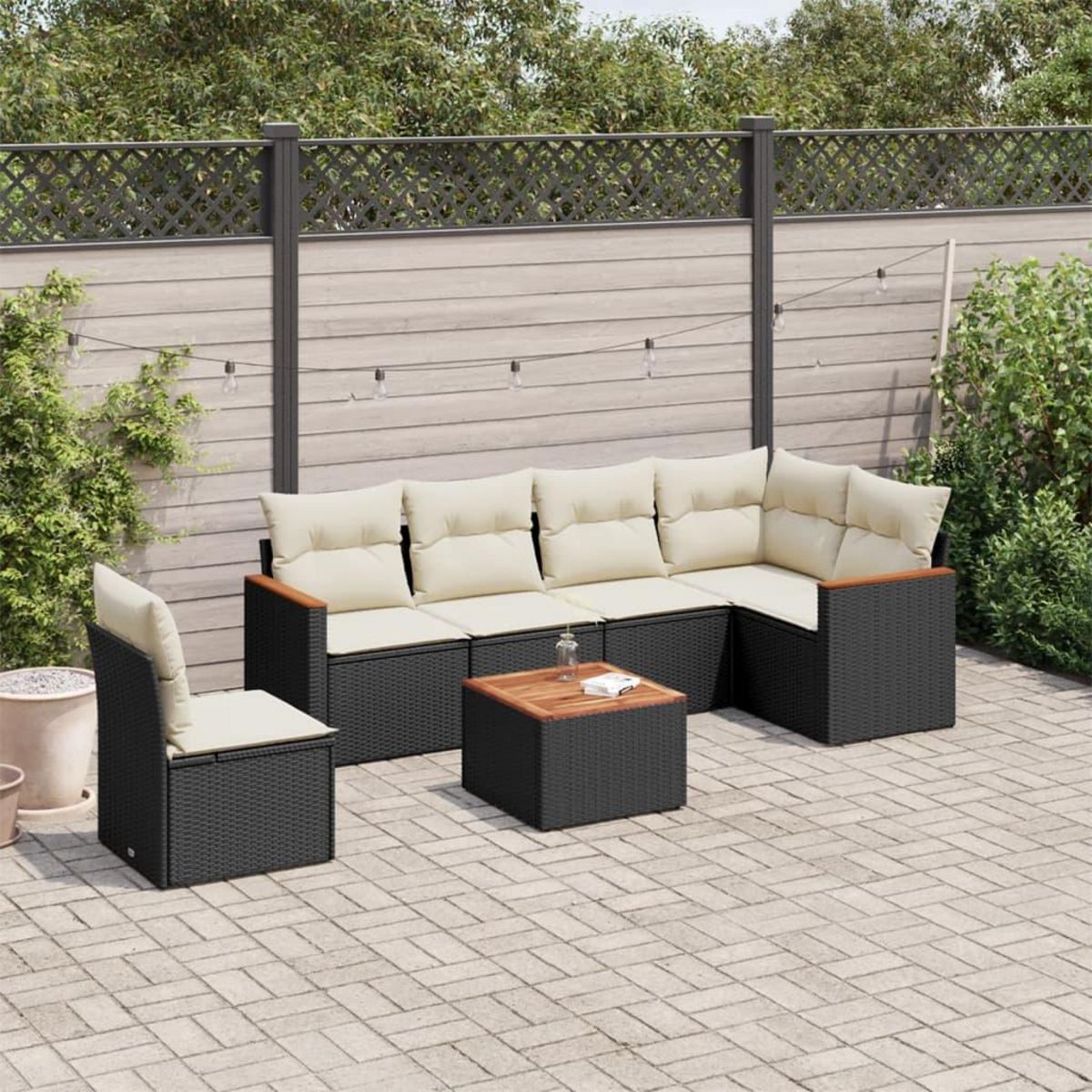 VIDAXL Salon de jardin 7 pcs avec coussins noir resine tressee