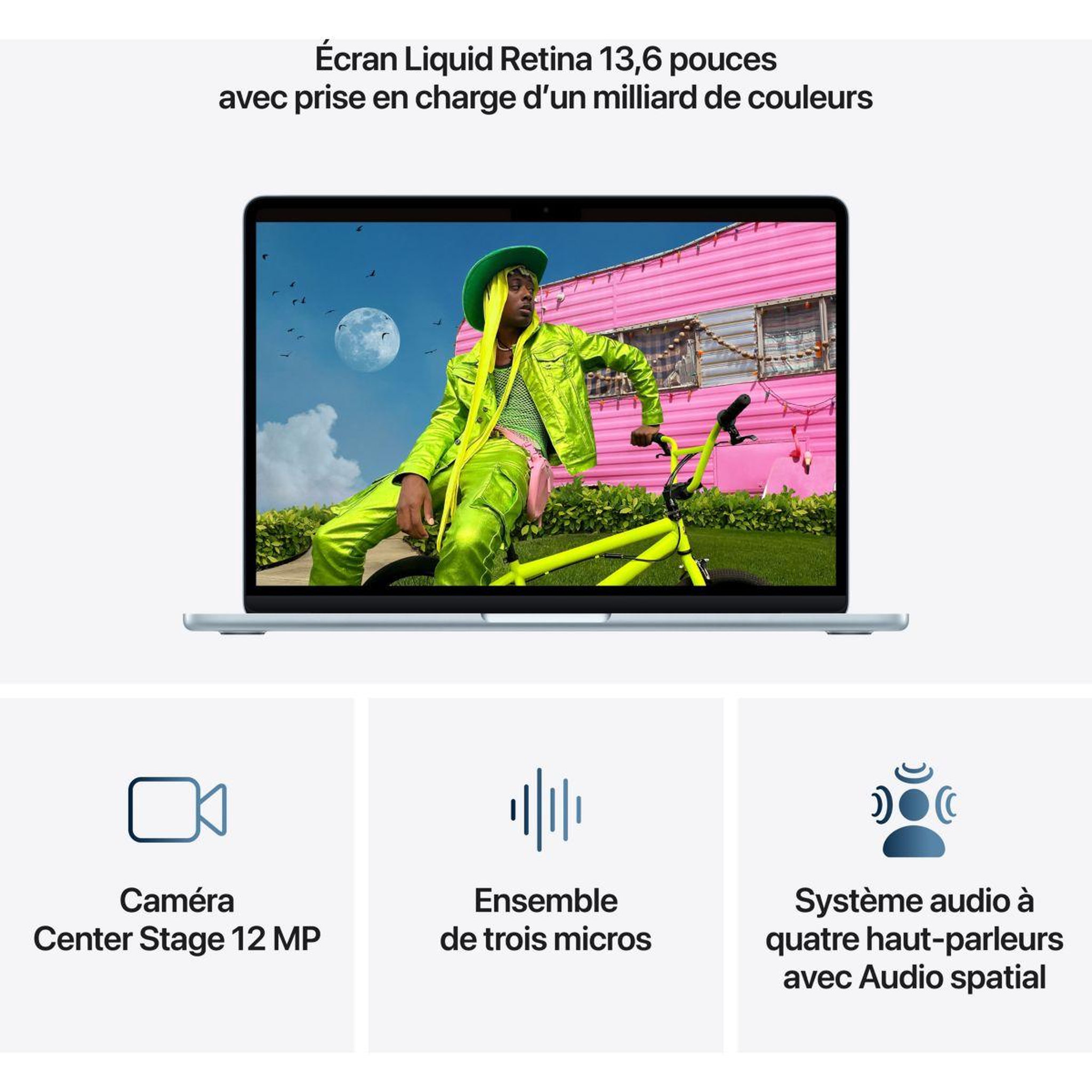 Voir la diapositive 5 : APPLE Ordinateur apple air 13  puce m5 cpu 10 / gpu 8 coeurs mémoire ram 16go stockage 512go ssd bleu ciel