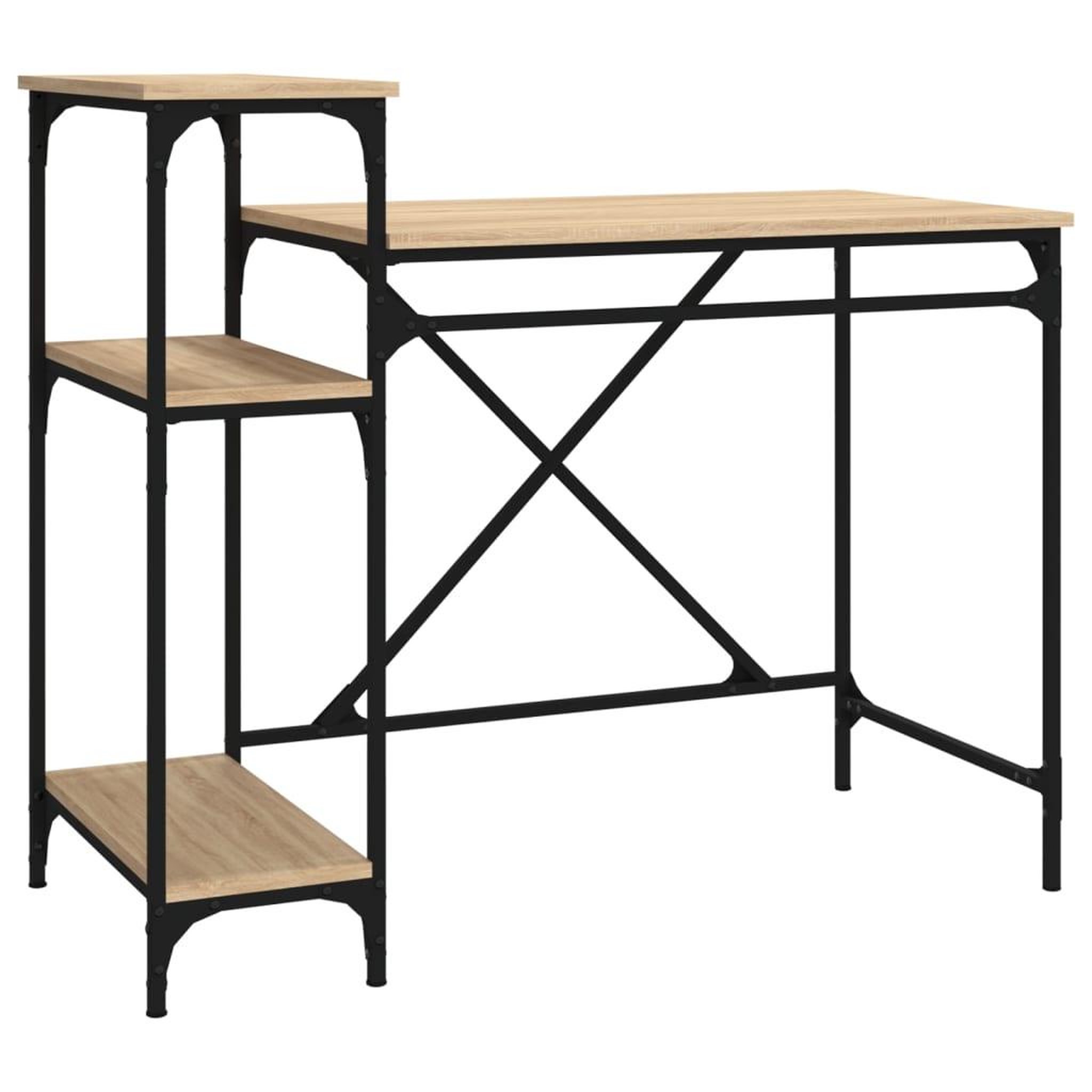 Voir la diapositive 2 : VIDAXL Bureau avec etageres chene 105x50x90cm bois d'ingenierie et fer