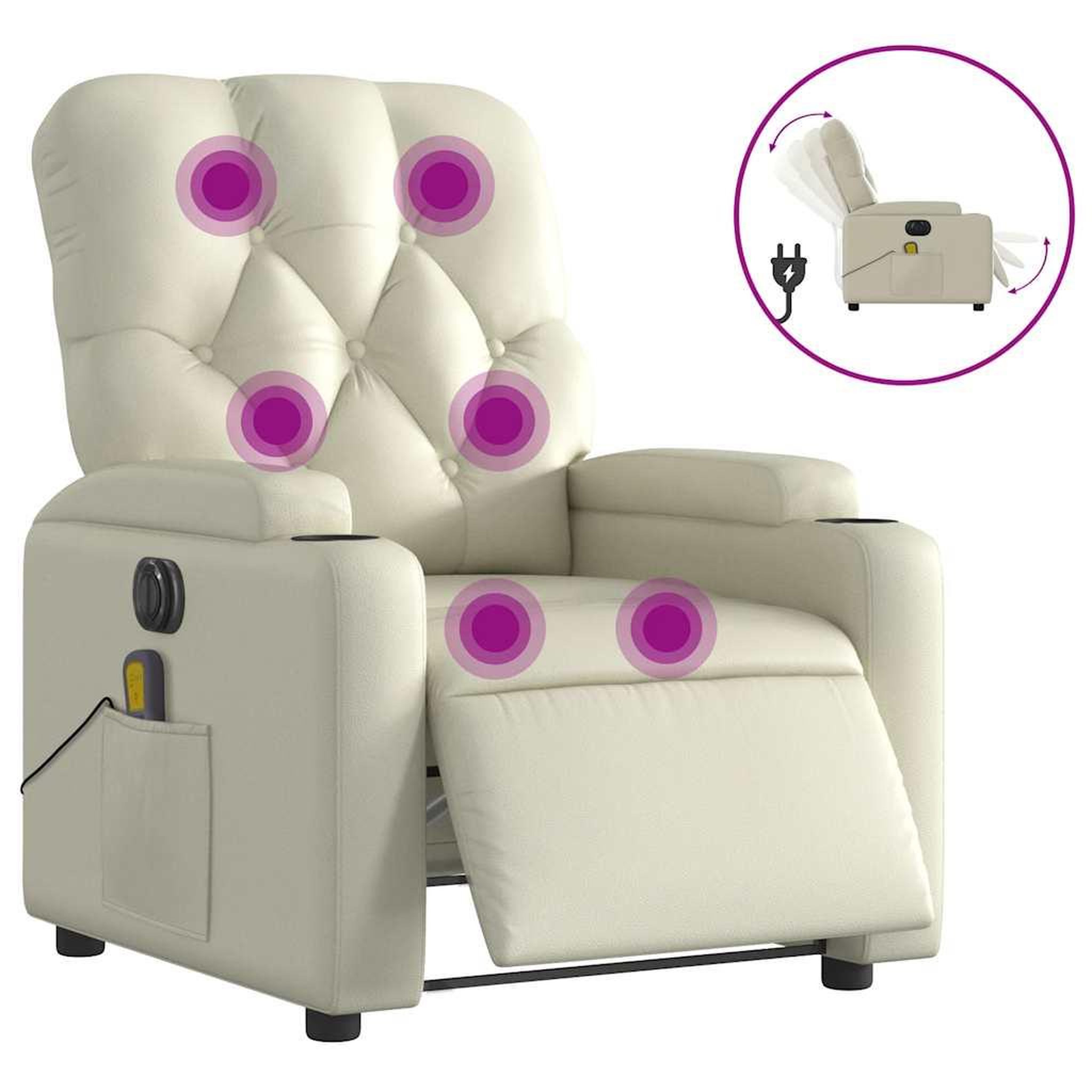 Voir la diapositive 2 : VIDAXL Fauteuil de massage inclinable electrique creme similicuir