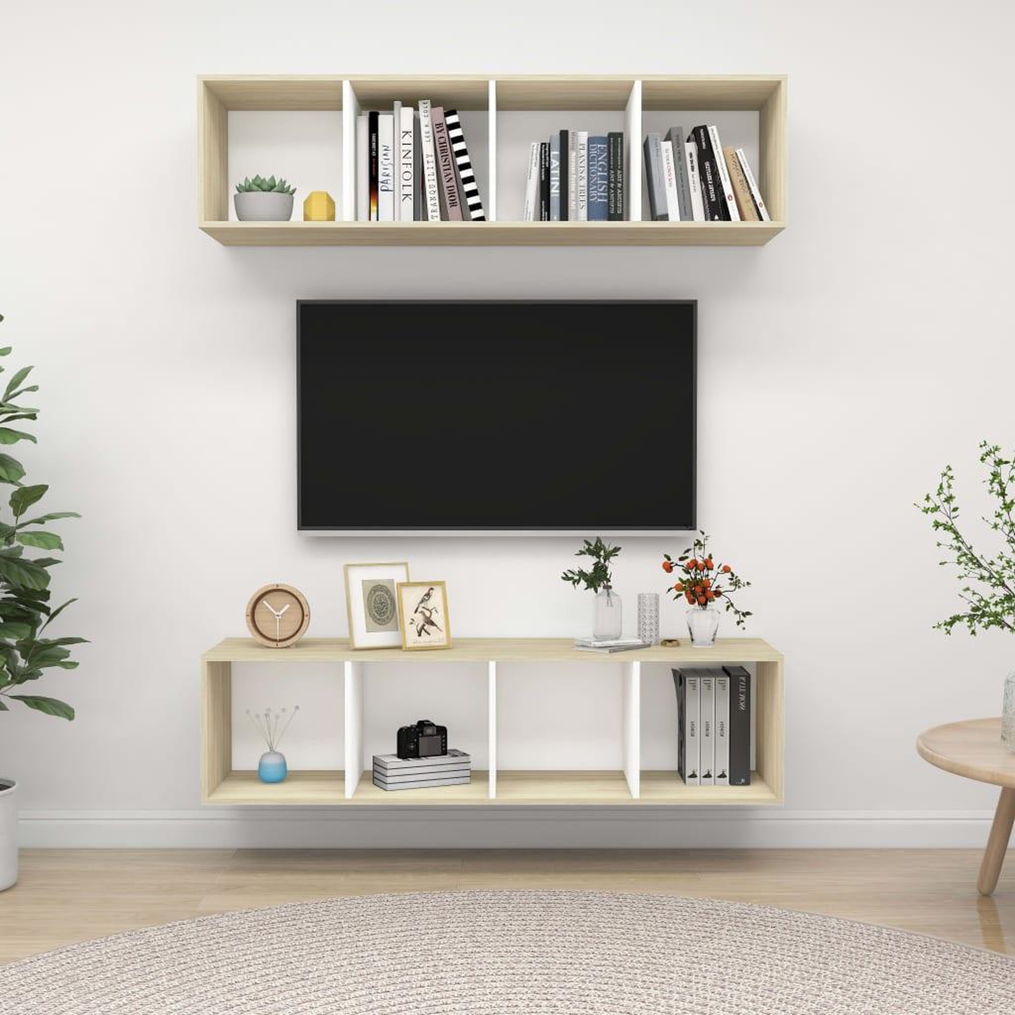 Voir la diapositive 1 : VIDAXL Meubles TV muraux 2 pcs Blanc et chene sonoma Bois d'ingenierie