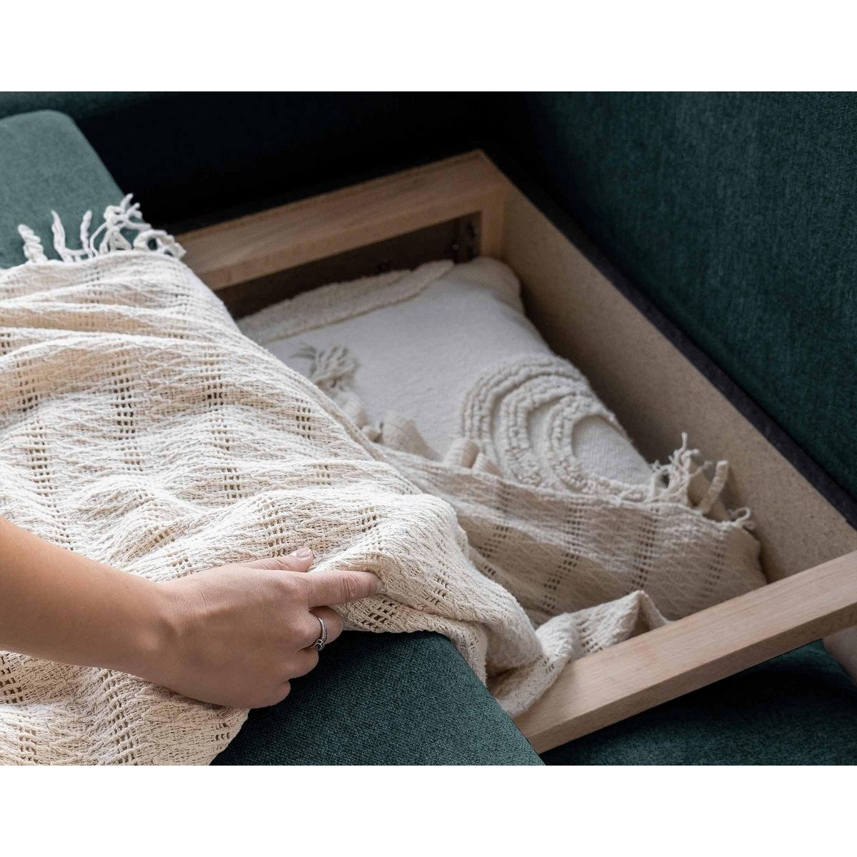 BEST MOBILIER Lagom - canapé d'angle panoramique - convertible - avec coffre - en tissu - 7 places - gauche