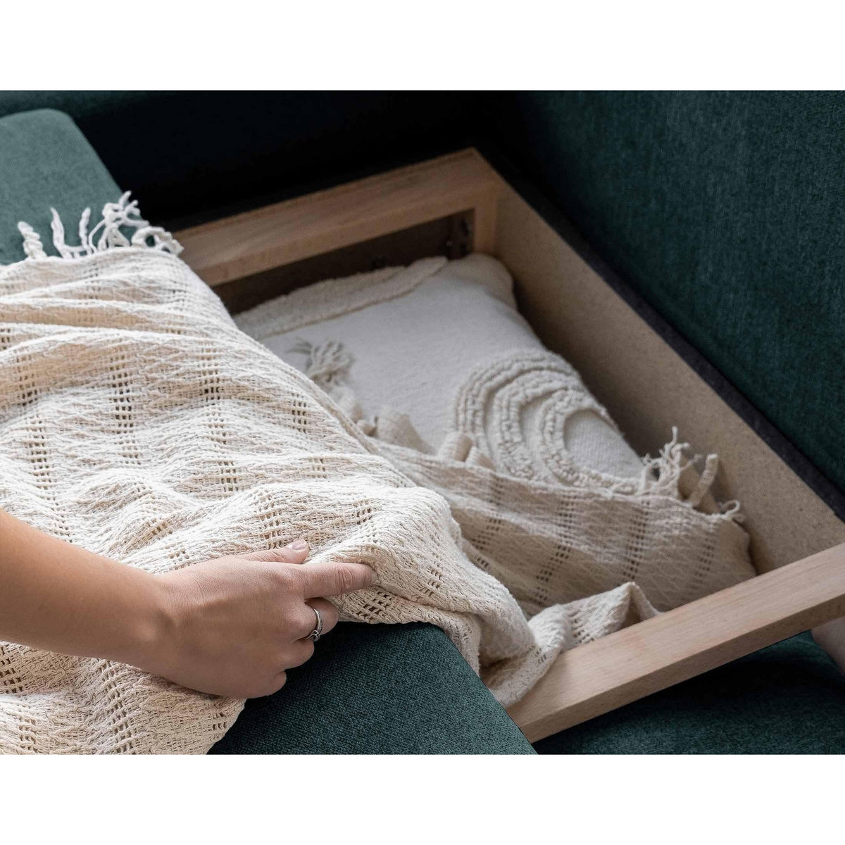 BEST MOBILIER Lagom - canapé d'angle panoramique - convertible - avec coffre - en tissu - 7 places - gauche