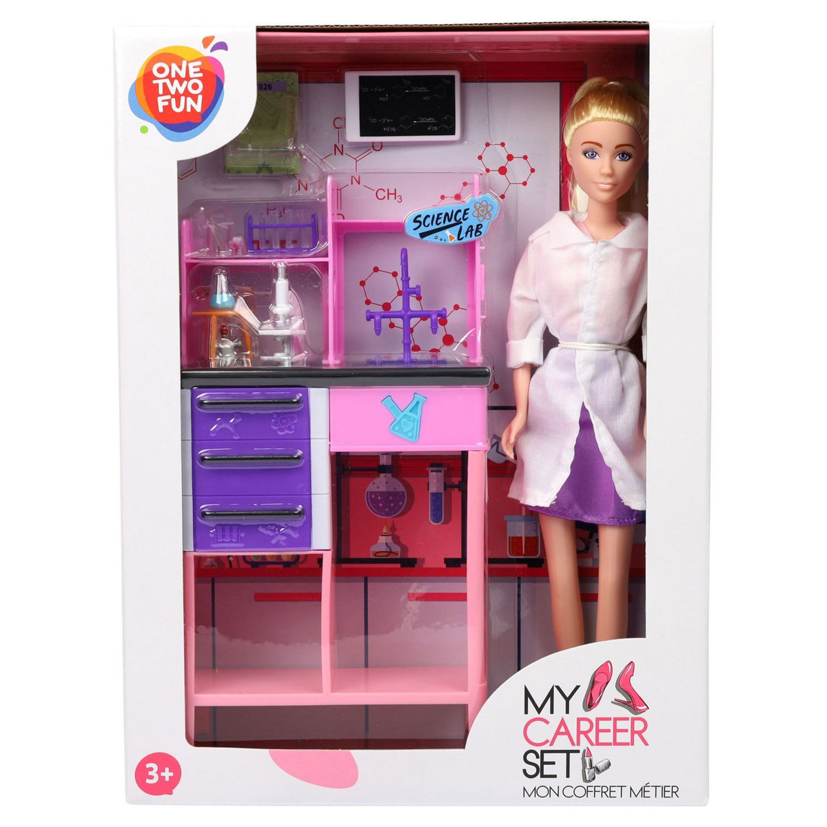 One Two Fun Mon coffret métier avec poupée Set - Science laboratoire 