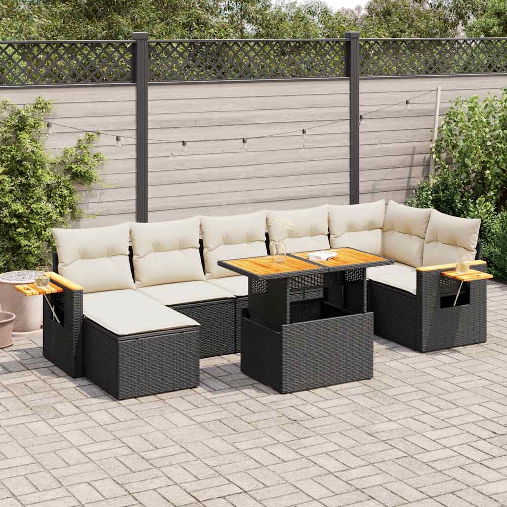VIDAXL Salon de jardin avec coussins 8 pcs noir resine tressee acacia