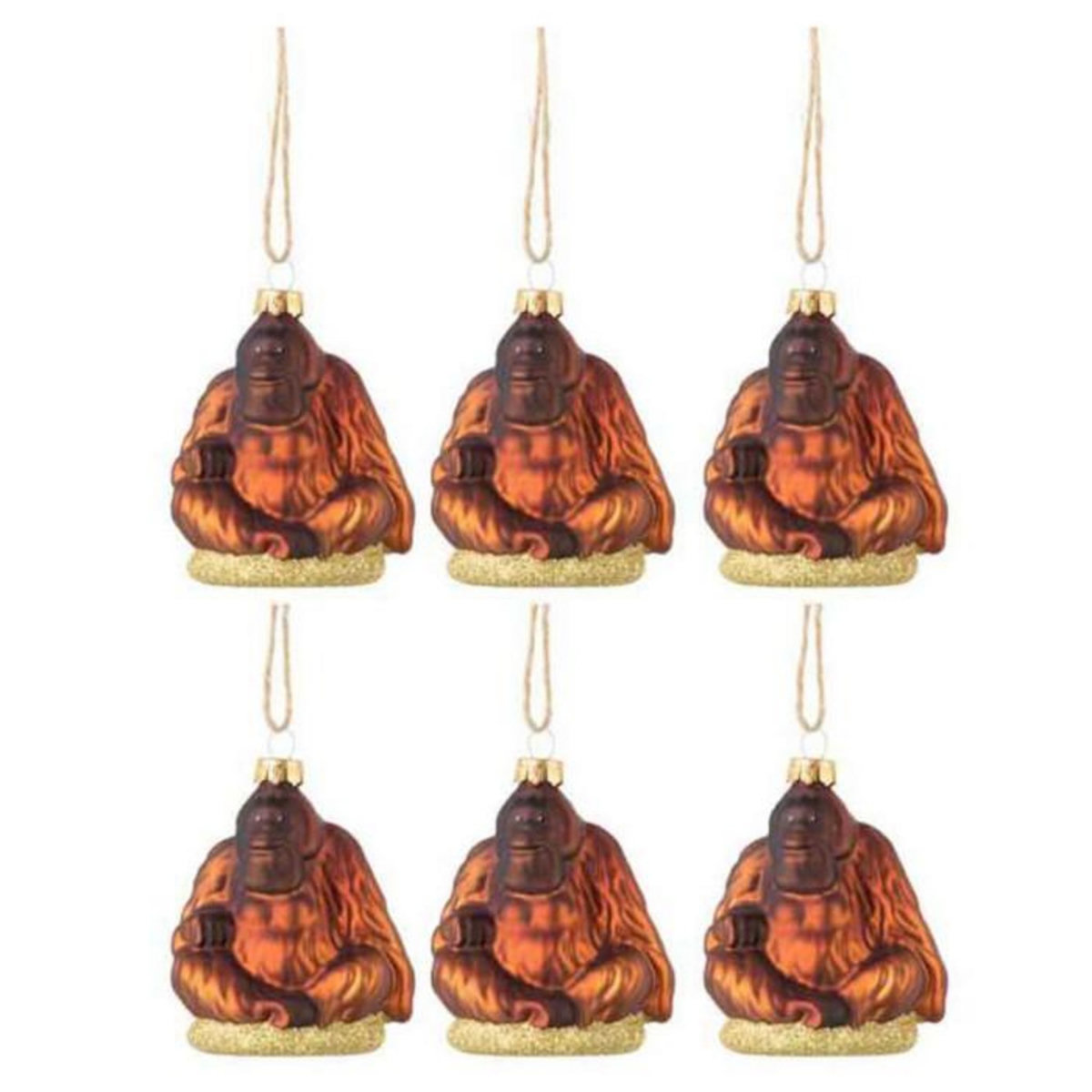 Paris Prix Lot de 6 Boules de Noël  Gorille  9cm Marron