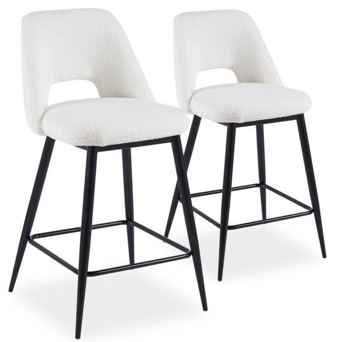 Paris Prix Lot de 2 Chaises de Bar  Bouclette  92cm Crème & Noir