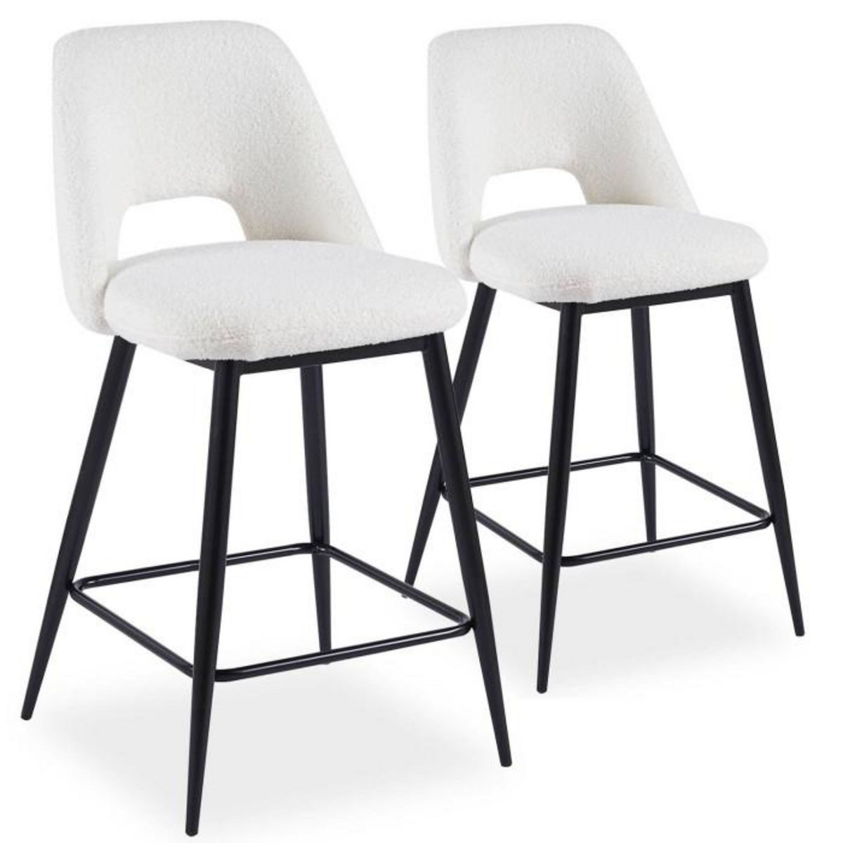 Paris Prix Lot de 2 Chaises de Bar  Bouclette  92cm Crème & Noir