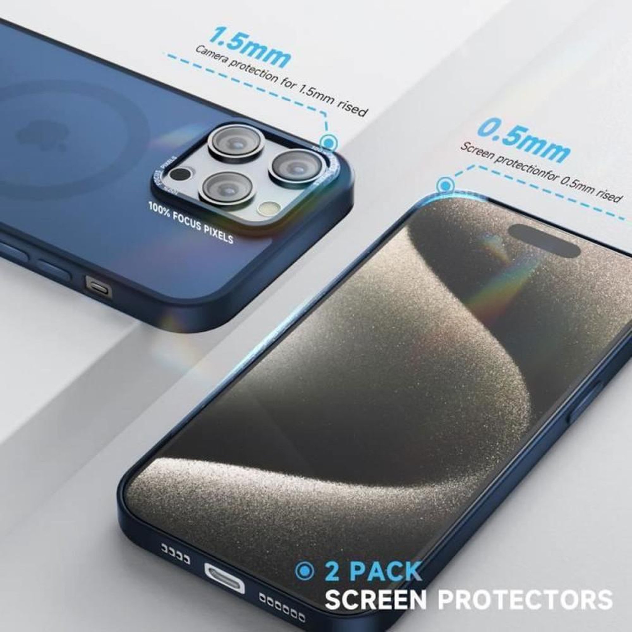 Voir la diapositive 4 : Coque ultra fine MagSafe compatible iPhone 14 Pro Max bleue avec protection écran en verre trempé (x2)