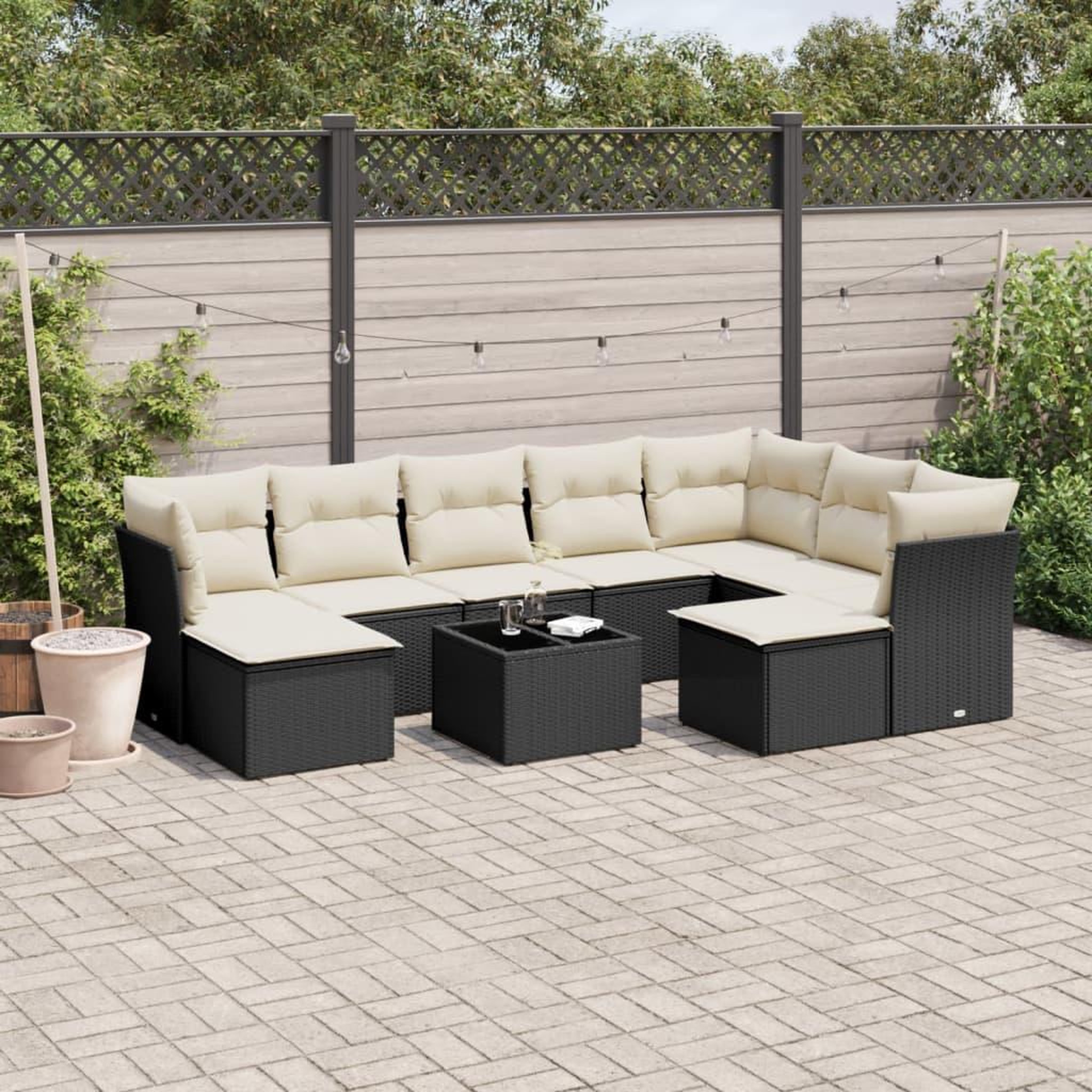 VIDAXL Salon de jardin 10 pcs avec coussins noir resine tressee