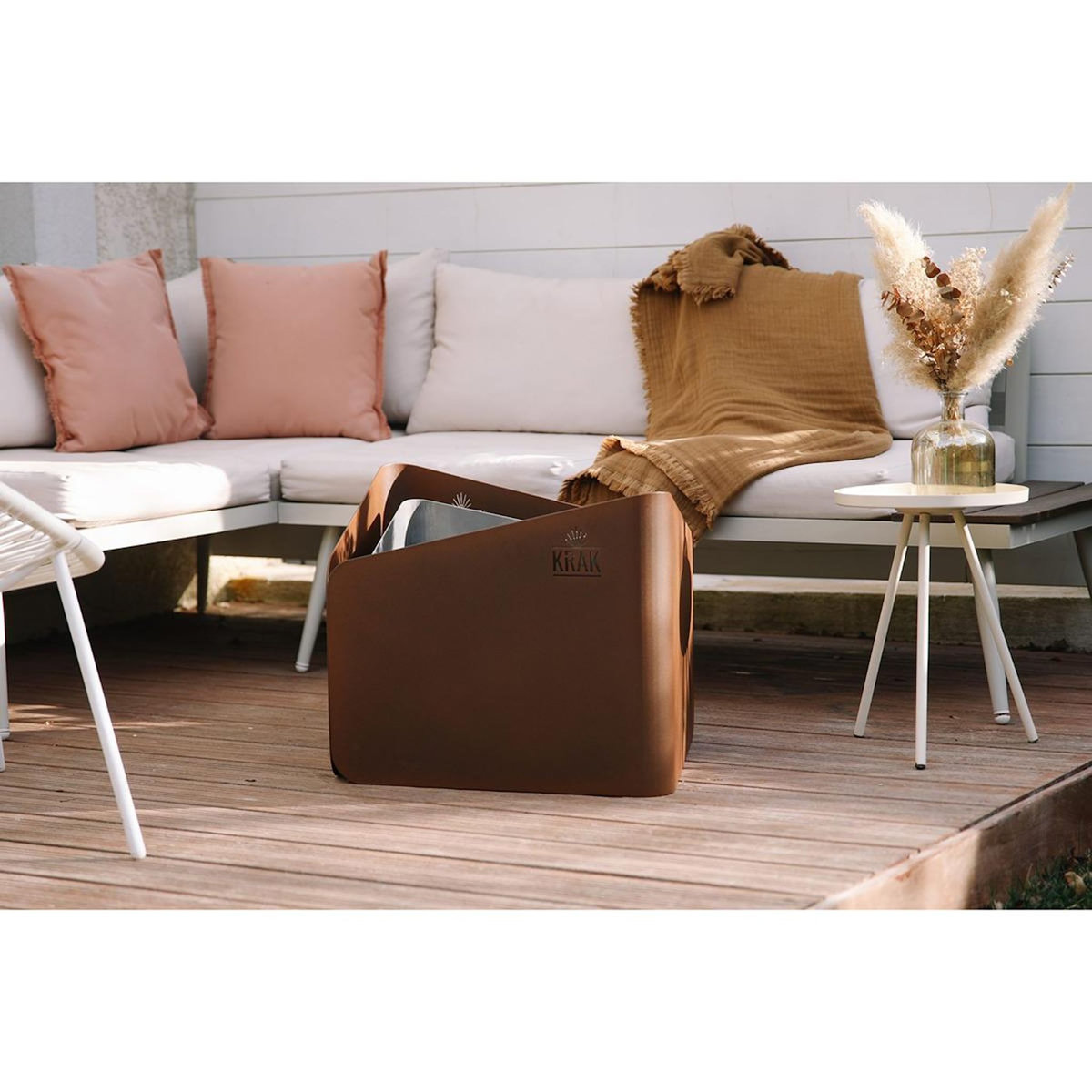 KRAK Brasero à bois 79x69cm - levant fleur de rouille