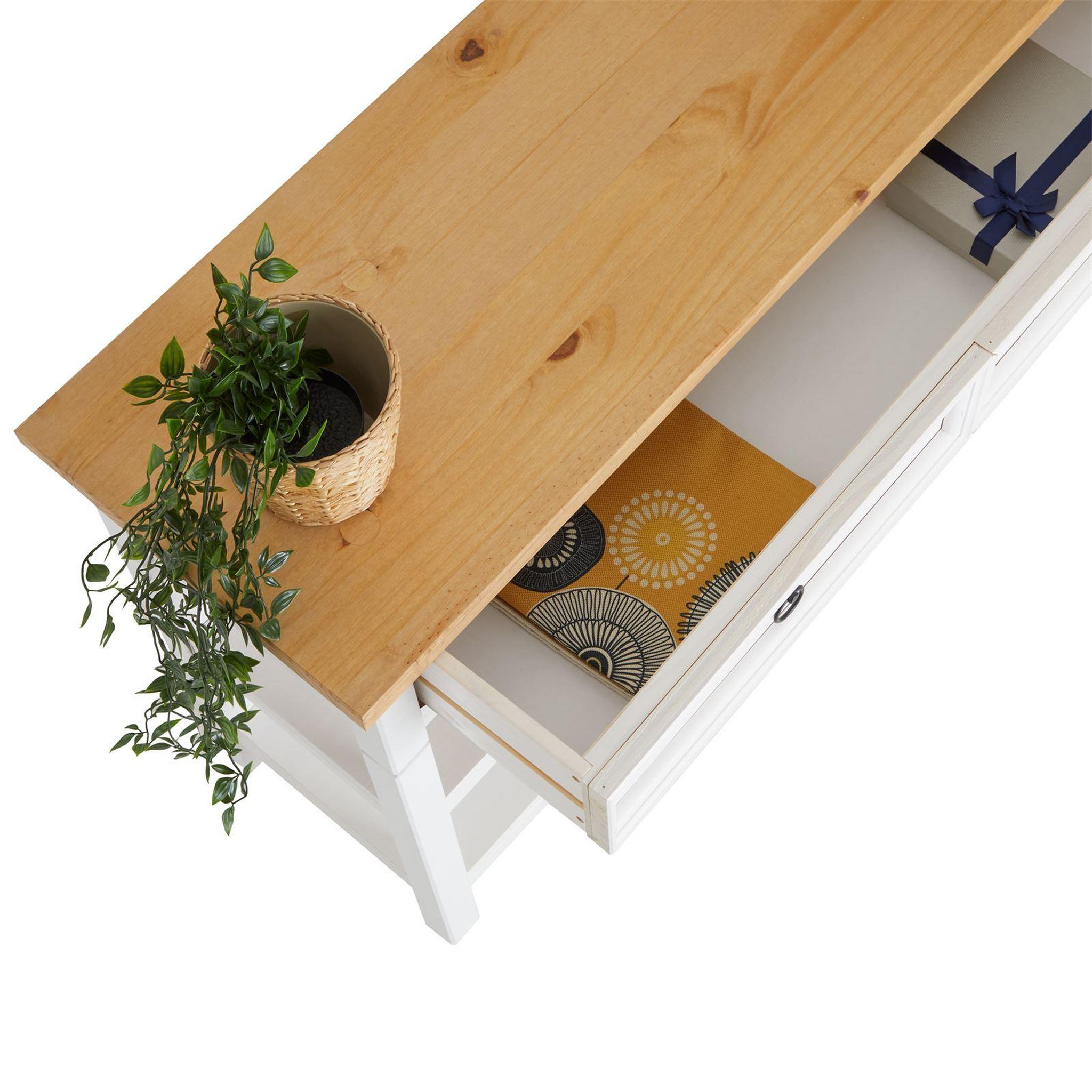 Voir la diapositive 6 : IDIMEX Table console en pin tequila style mexicain, 1 tiroir et 2 étagères