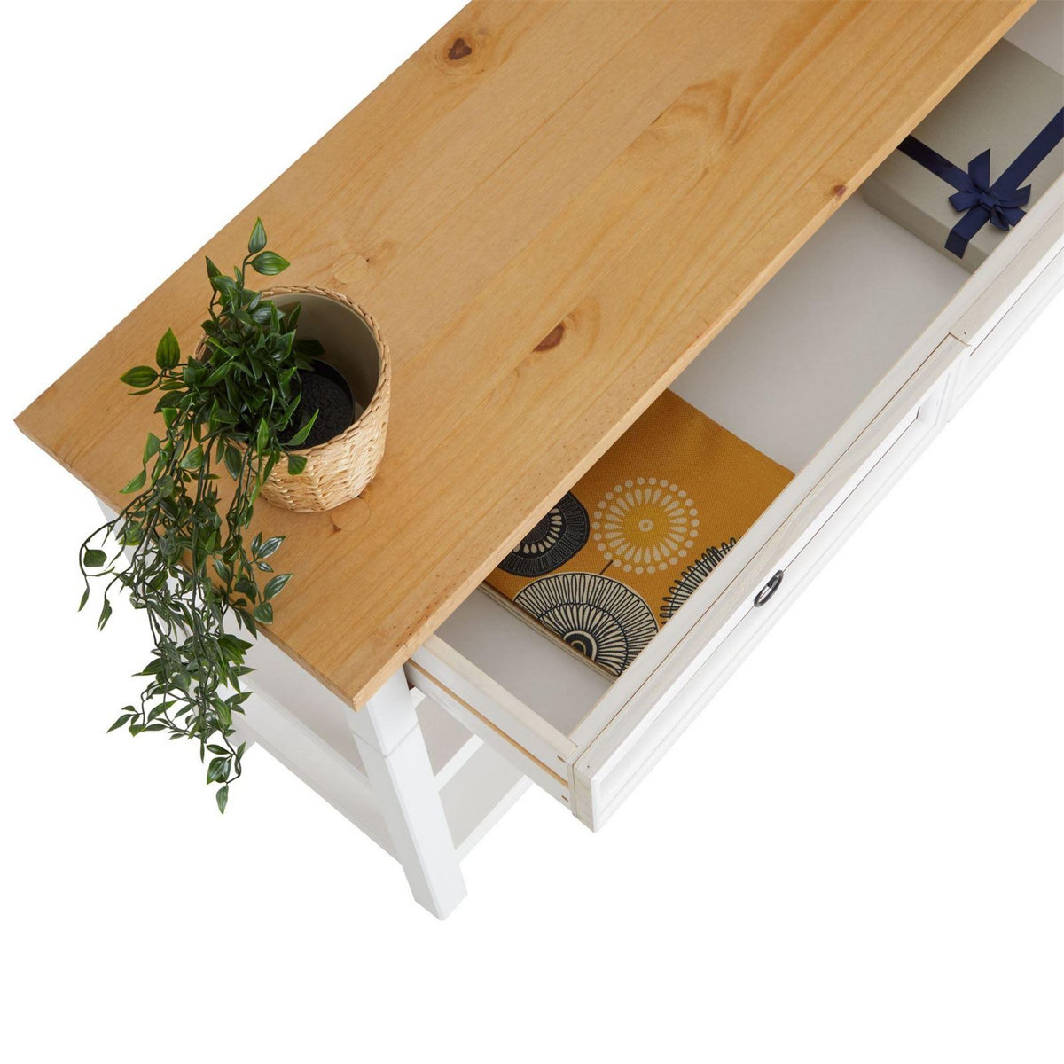 IDIMEX Table console en pin TEQUILA style mexicain, 1 tiroir et 2 étagères