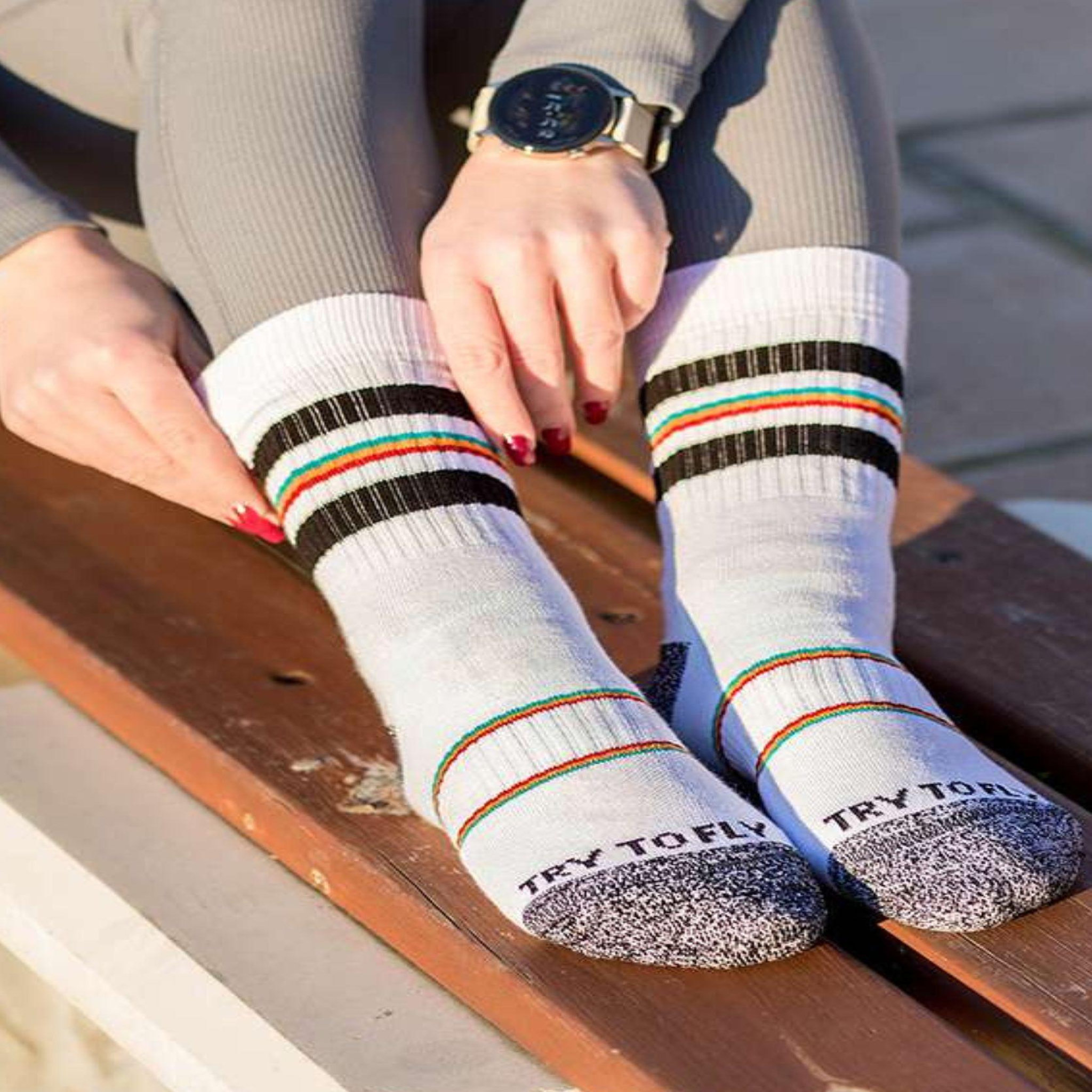 Voir la diapositive 2 : TRY TO FLY Chaussettes active life style - blanc, style rétro