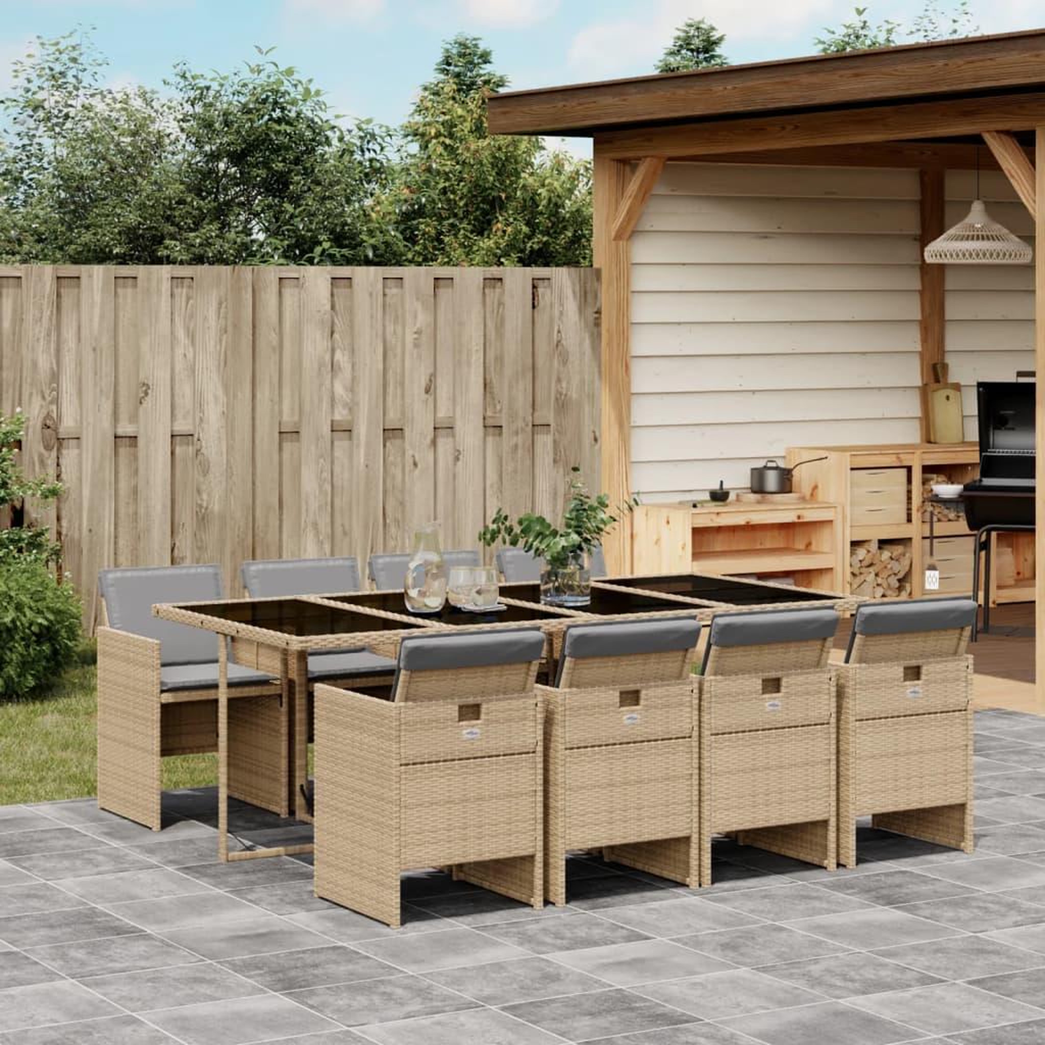 VIDAXL Ensemble a manger de jardin et coussins 9 pcs melange beige