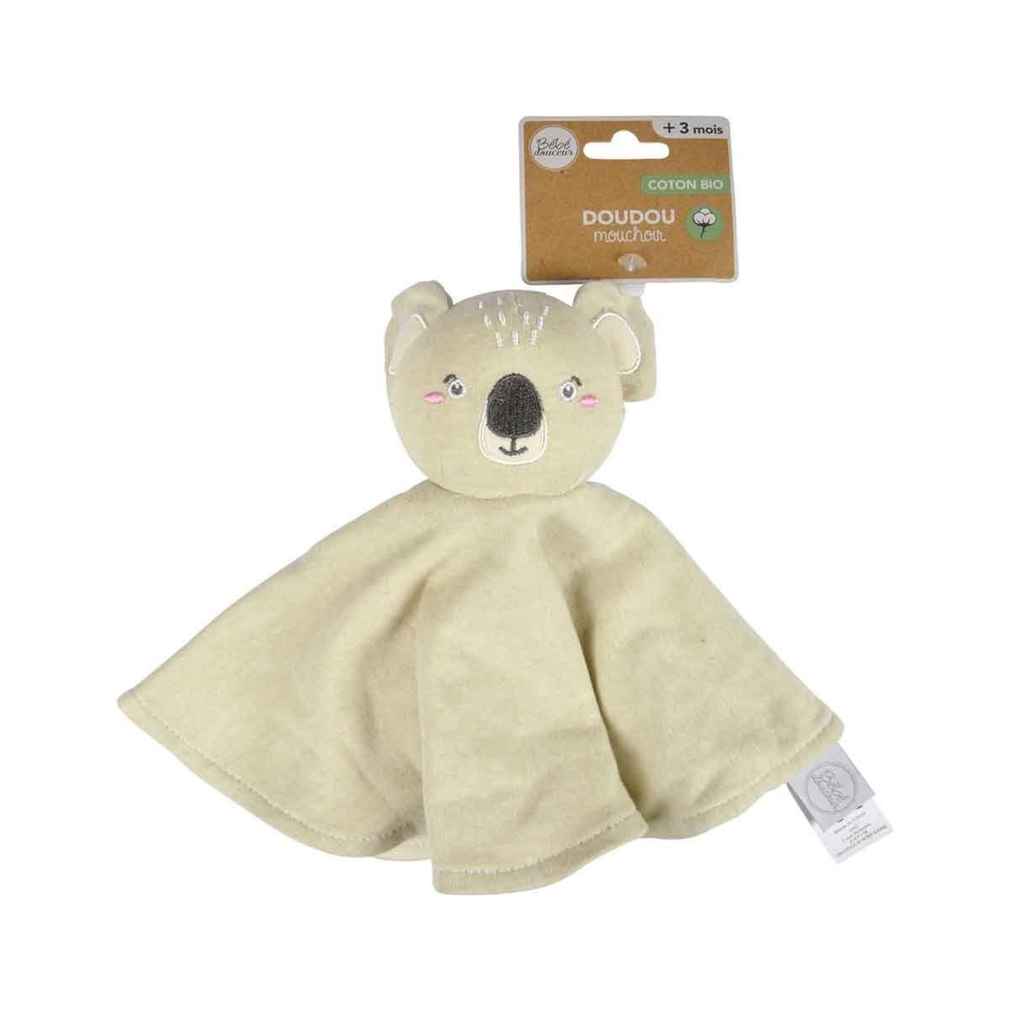 Voir la diapositive 4 : BEBE DOUCEUR Doudou mouchoir bébé  koala  31cm beige