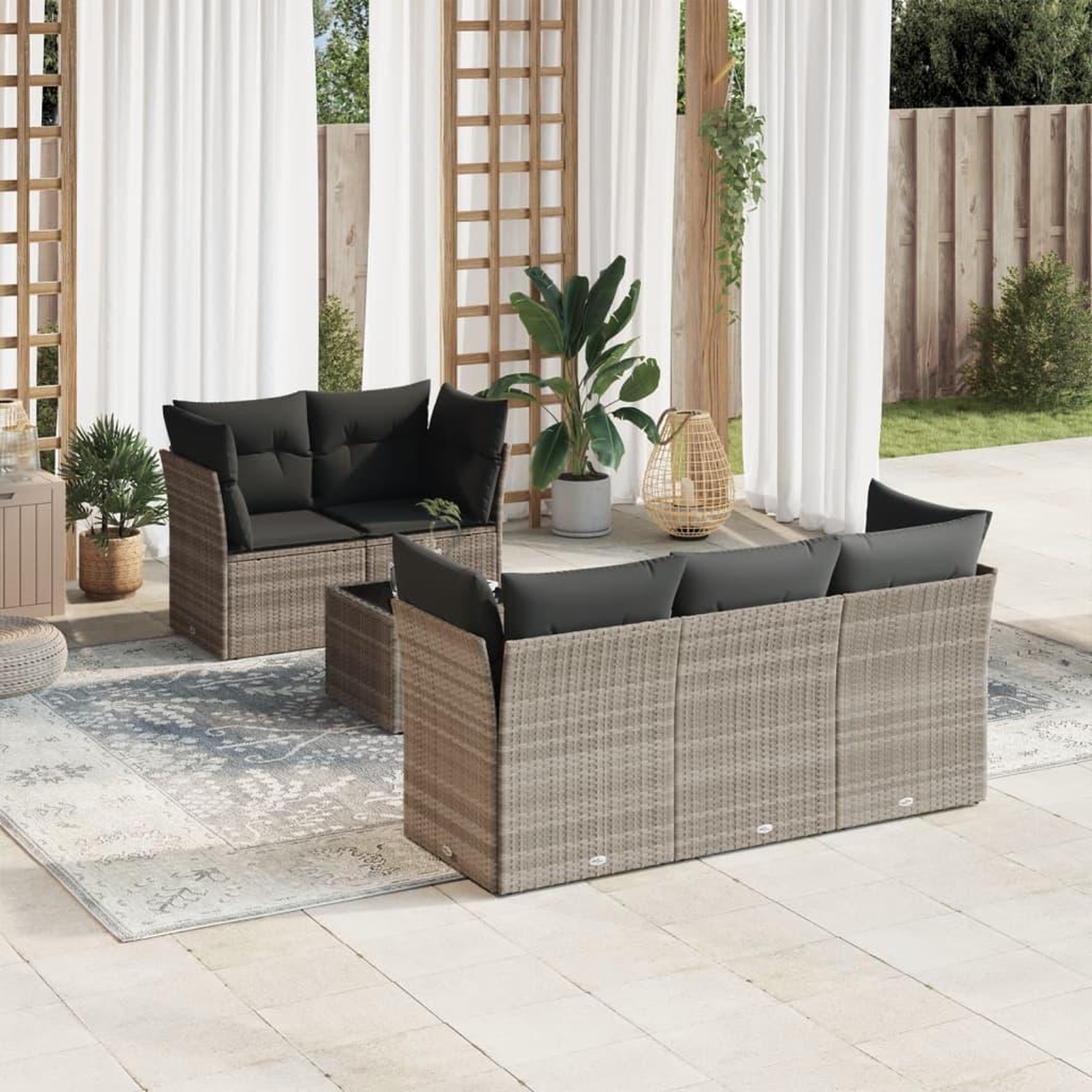 VIDAXL Salon de jardin 6 pcs avec coussins gris clair resine tressee
