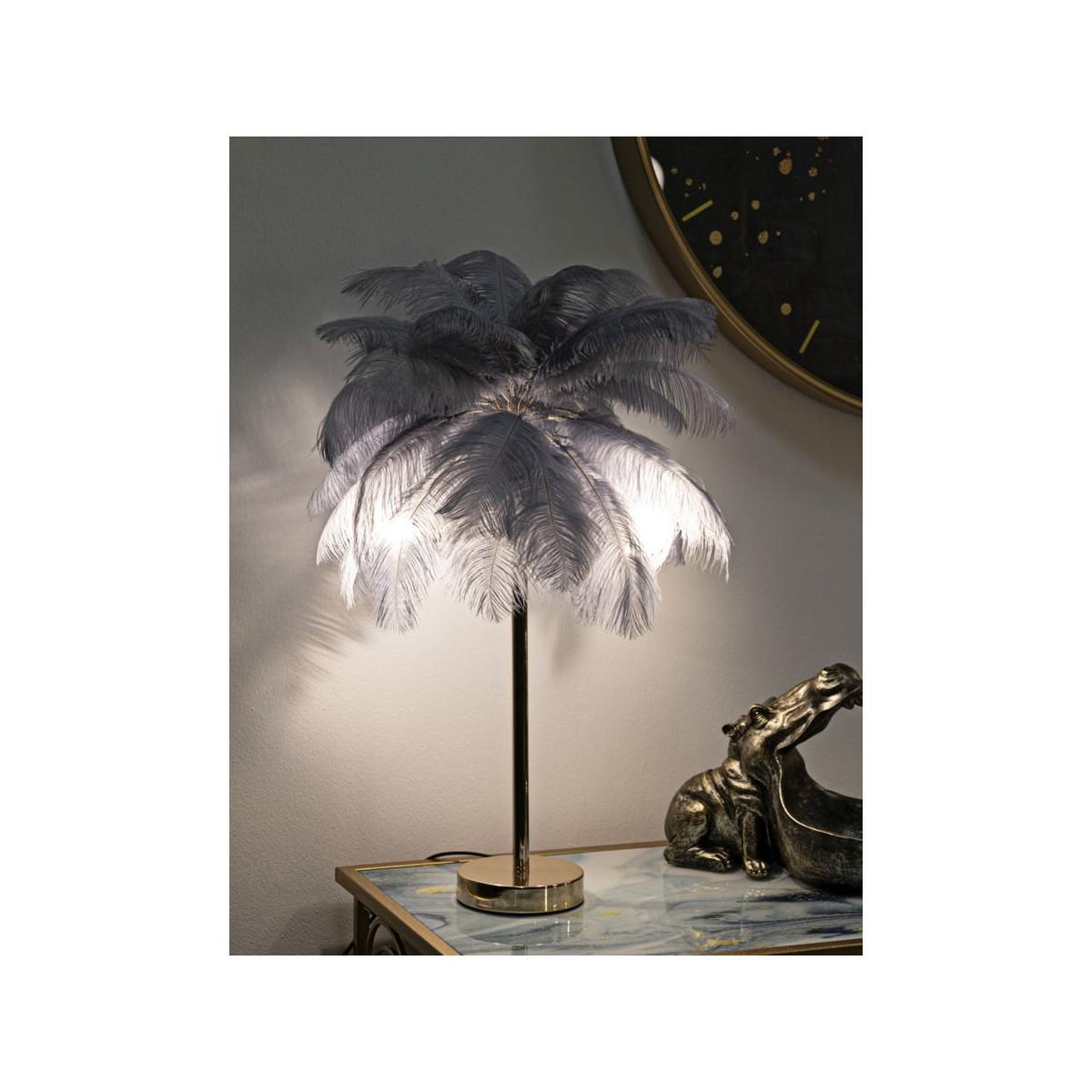 Voir la diapositive 5 : Paris Prix Lampe à poser imitation plume  palm  60cm or & gris