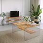 Voir la diapositive 2 : TOILINUX Table basse carrée 1 étagère Crystallia en bois massif - Marron clair