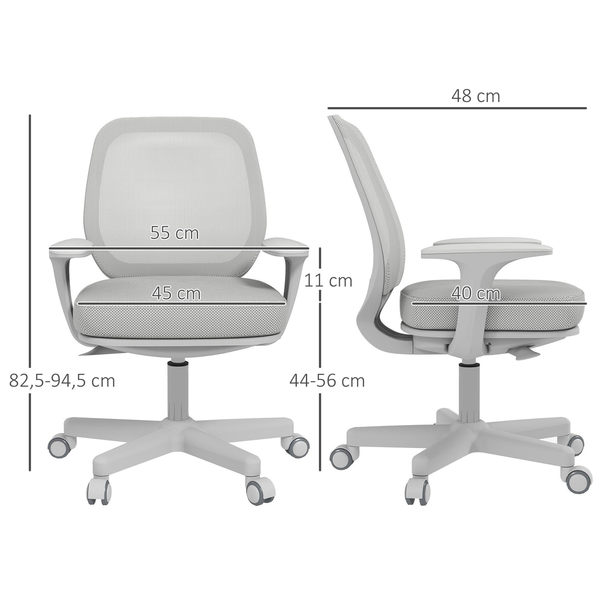 Voir la diapositive 3 : VINSETTO Chaise de bureau ergonomique hauteur réglable pivotante 360° revêtement maille gris