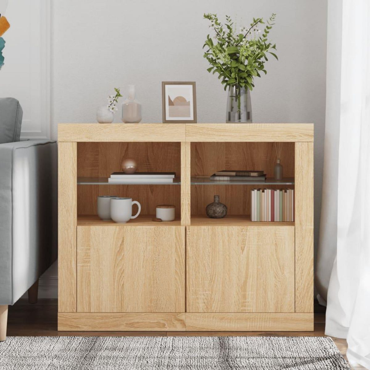 VIDAXL Armoires laterales et lumieres LED 2 pcs chene sonoma