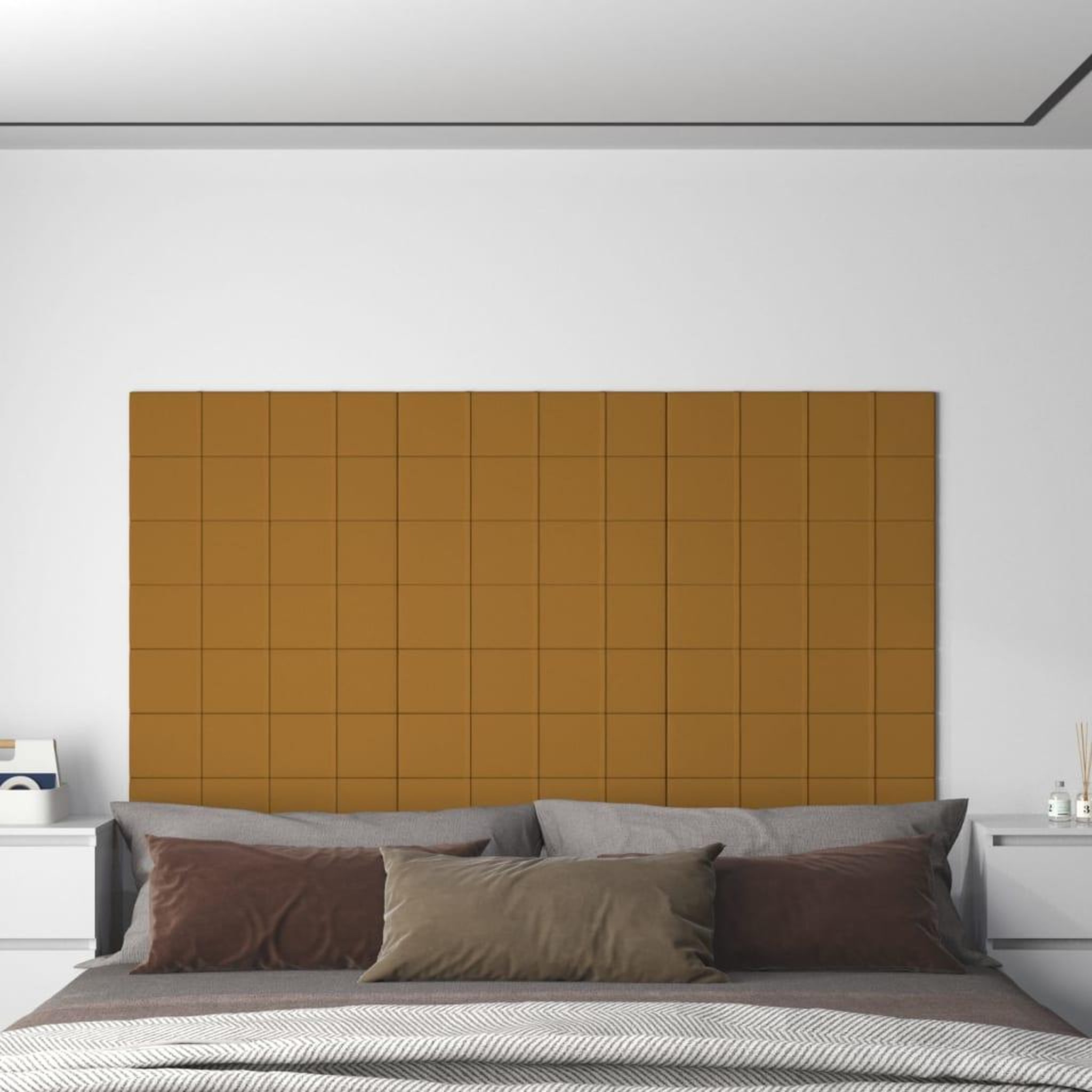Voir la diapositive 1 : VIDAXL Panneaux muraux 12 pcs Marron 60x15 cm Velours 1,08 m^2