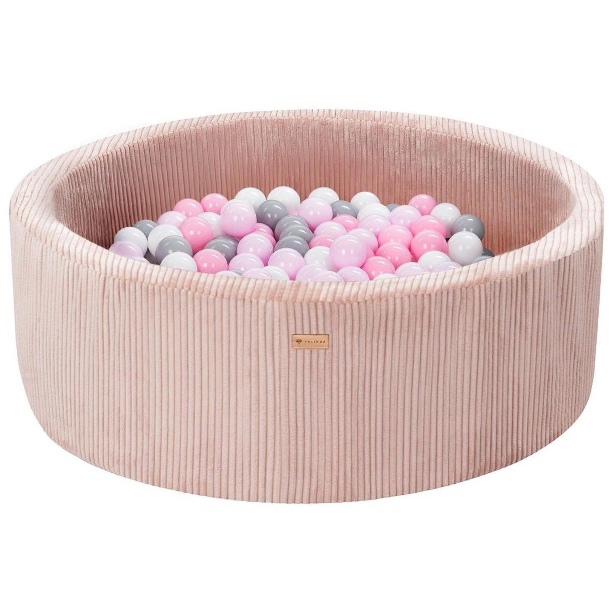 VELINDA Piscine à balles en velours côtelé avec 200 balles, diamètre env. 90 cm — rose clair