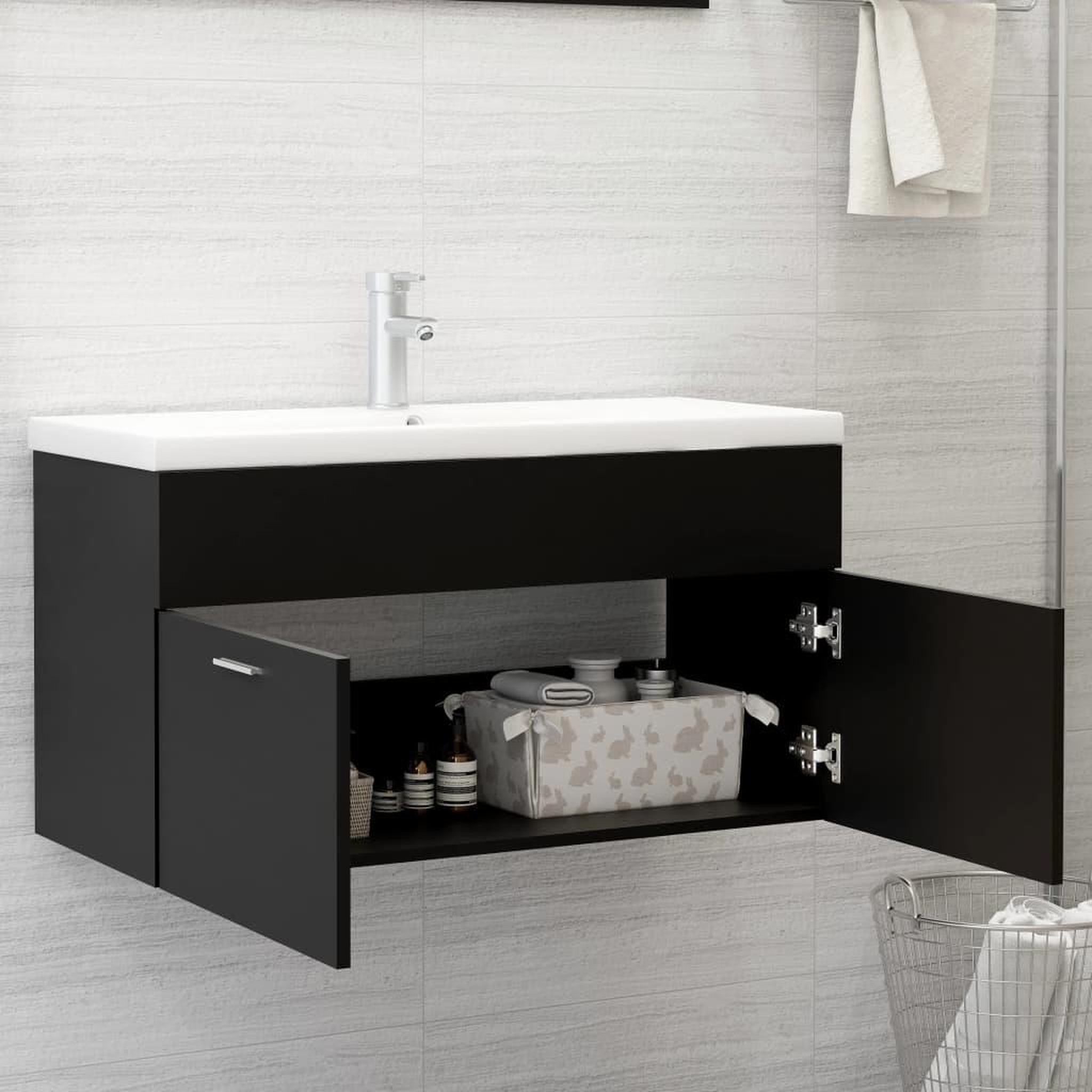 Voir la diapositive 3 : VIDAXL Armoire d'evier Noir 90x38,5x46 cm Bois d'ingenierie