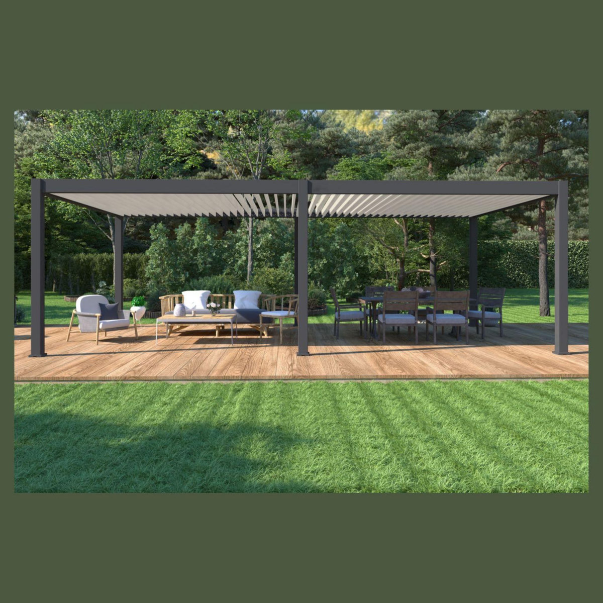 Pergola Bioclimatique autoportée Motorisée (6 pieds) 4x8 m - Aluminium - Anthracite/Blanc VS OMBREA®