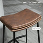 Voir la diapositive 5 : HOMCOM Lot de 2 tabourets de bar Vintage avec repose-pied piètement acier noir assise incurvée tissu marron effet vieilli